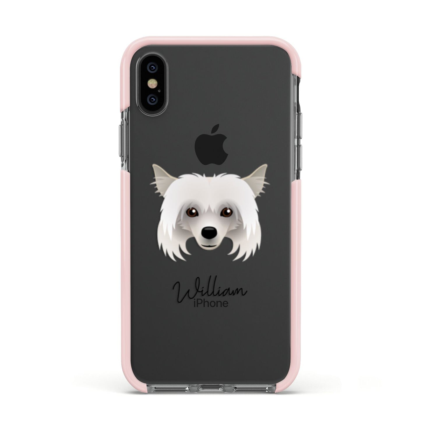 Powderpuff Chinese Crested Personalised Apple iPhone Xs Impact Case Pink Edge on Black Phone