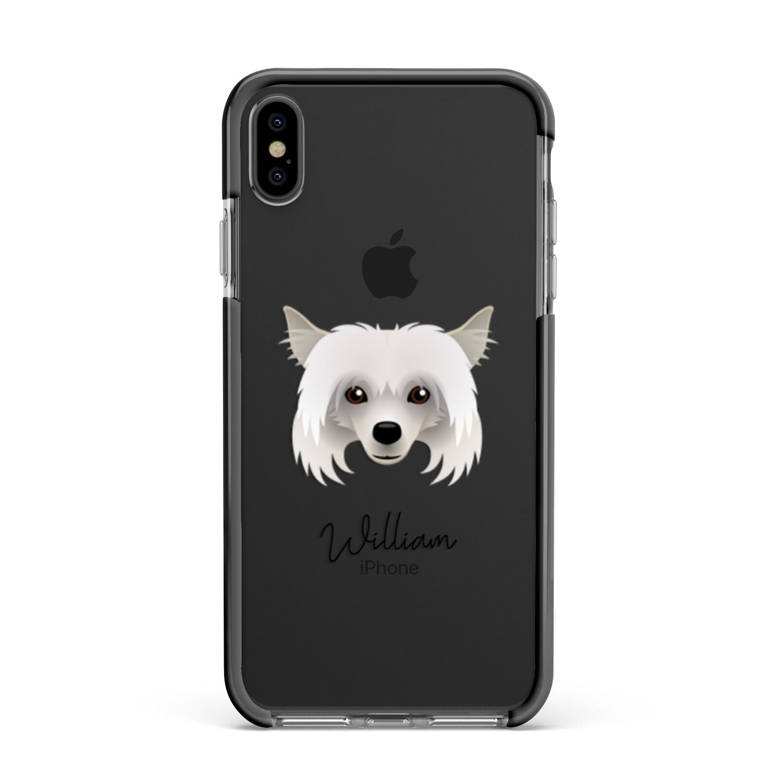 Powderpuff Chinese Crested Personalised Apple iPhone Xs Max Impact Case Black Edge on Black Phone