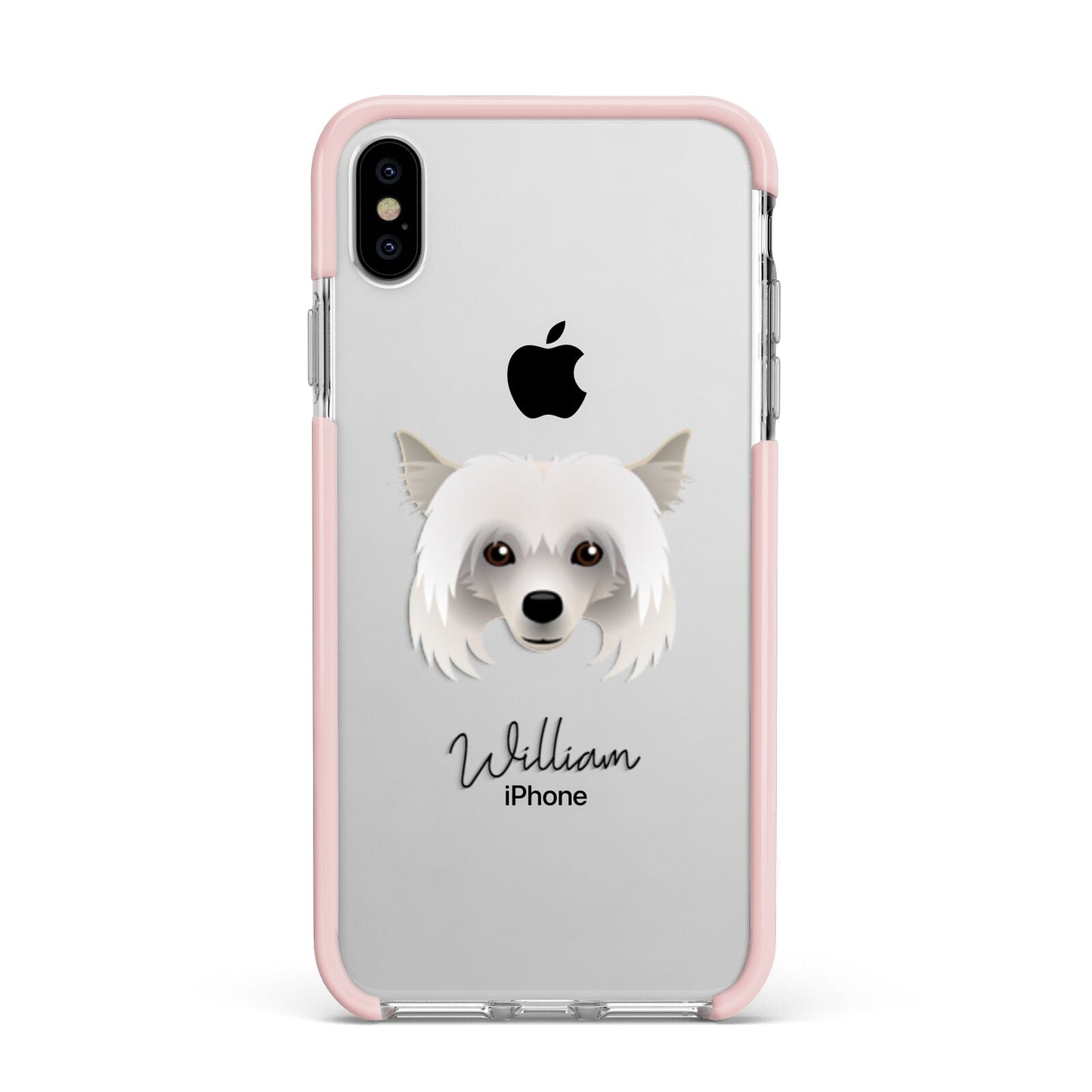 Powderpuff Chinese Crested Personalised Apple iPhone Xs Max Impact Case Pink Edge on Silver Phone