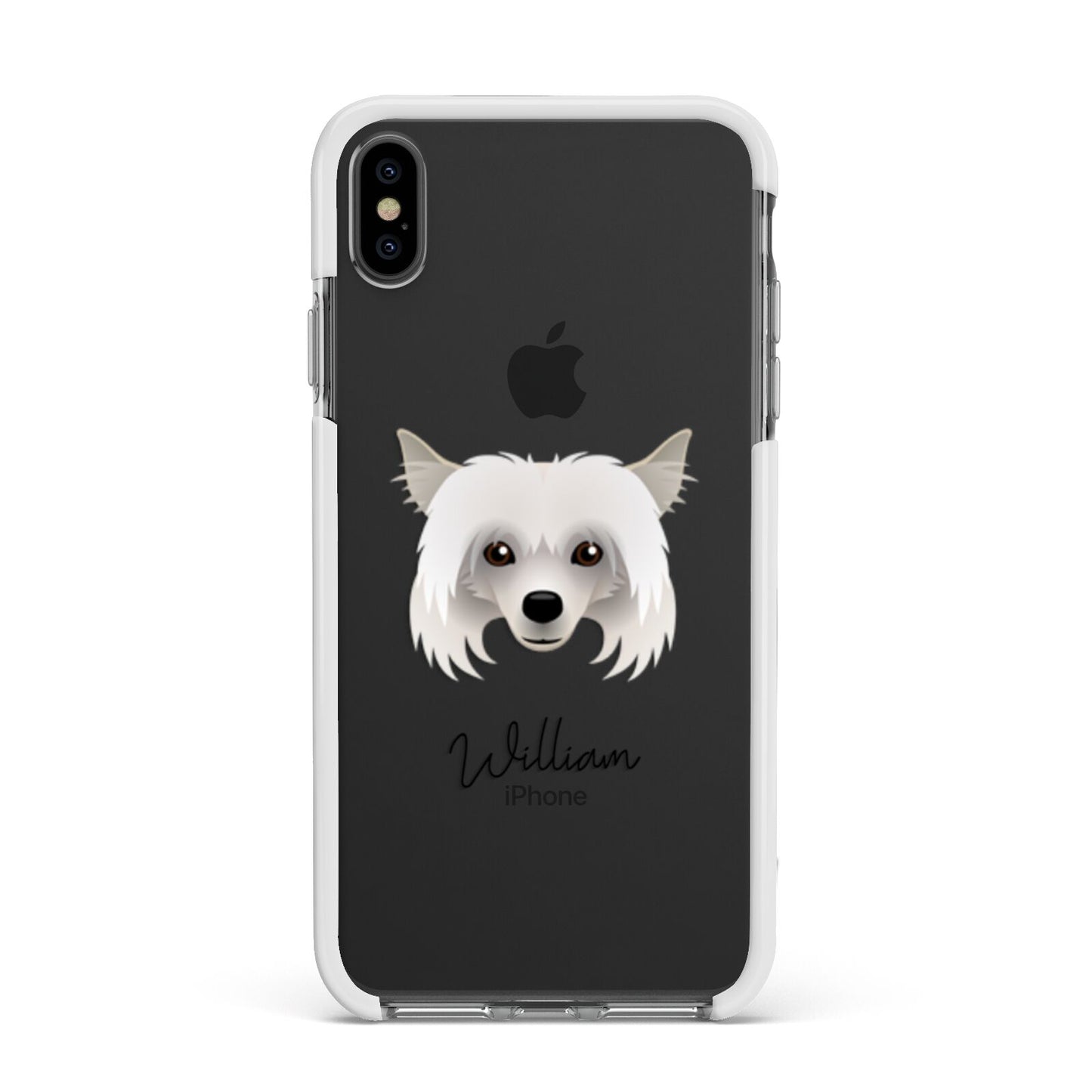 Powderpuff Chinese Crested Personalised Apple iPhone Xs Max Impact Case White Edge on Black Phone