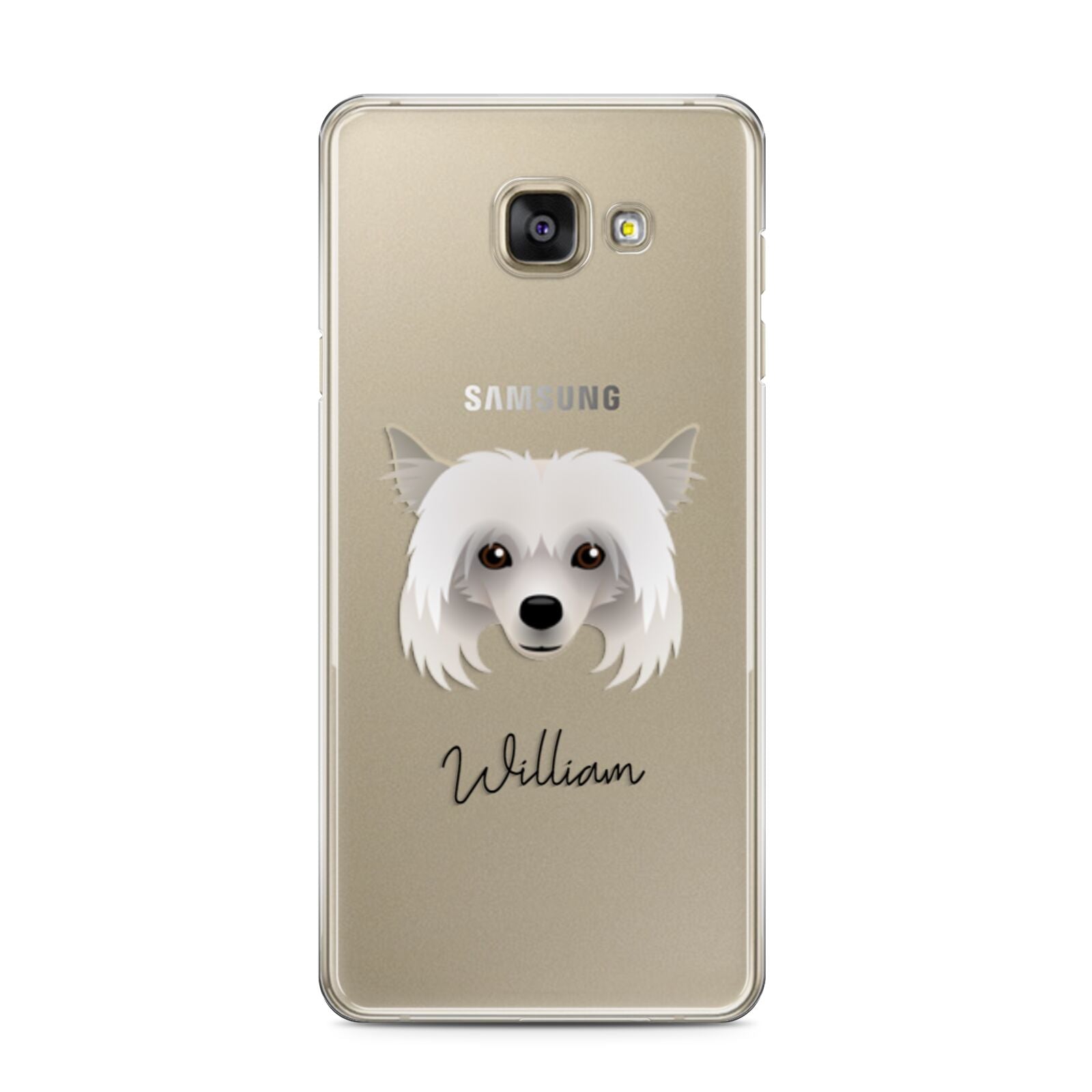 Powderpuff Chinese Crested Personalised Samsung Galaxy A3 2016 Case on gold phone