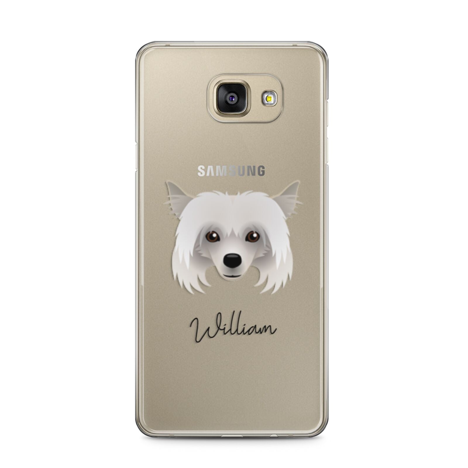 Powderpuff Chinese Crested Personalised Samsung Galaxy A5 2016 Case on gold phone