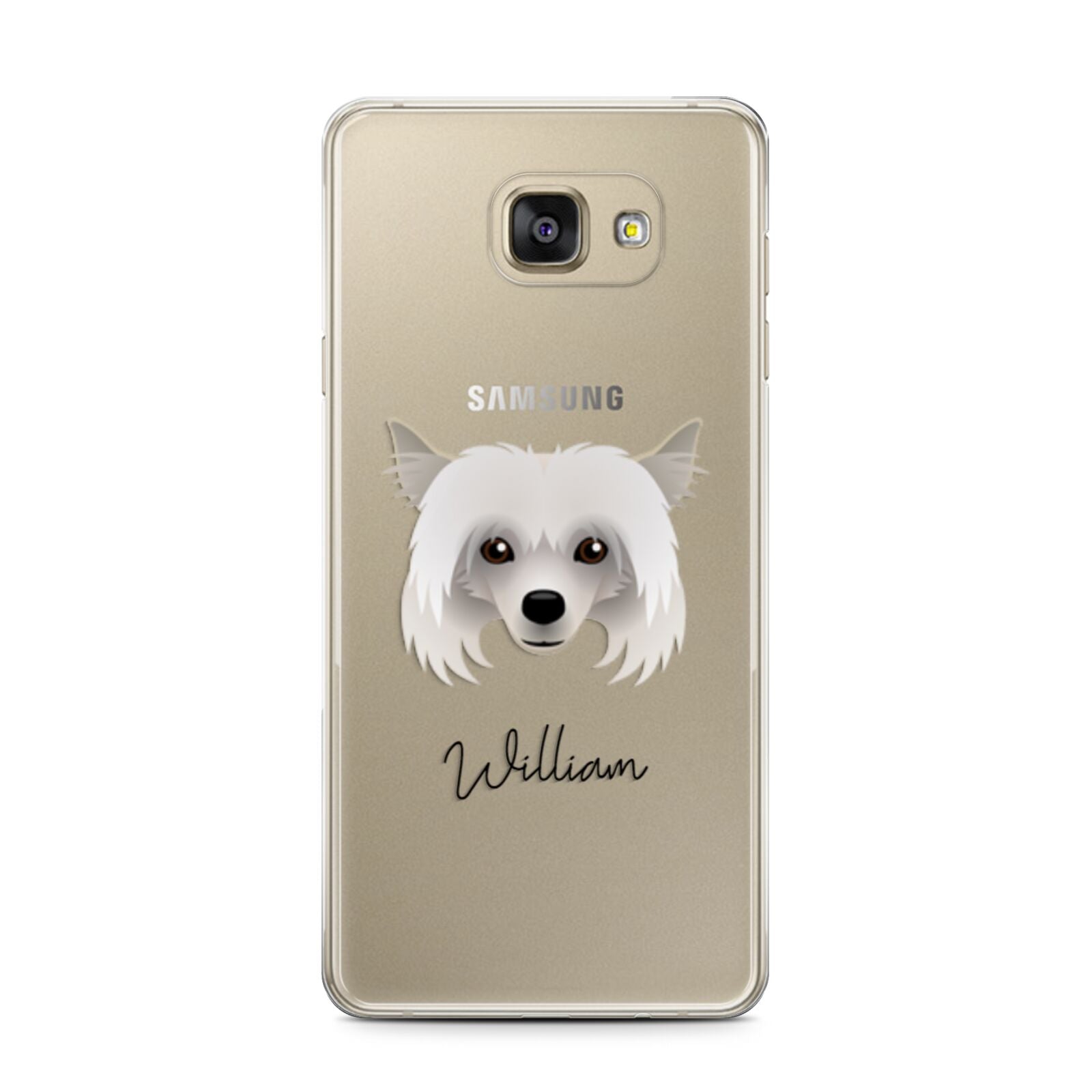 Powderpuff Chinese Crested Personalised Samsung Galaxy A7 2016 Case on gold phone