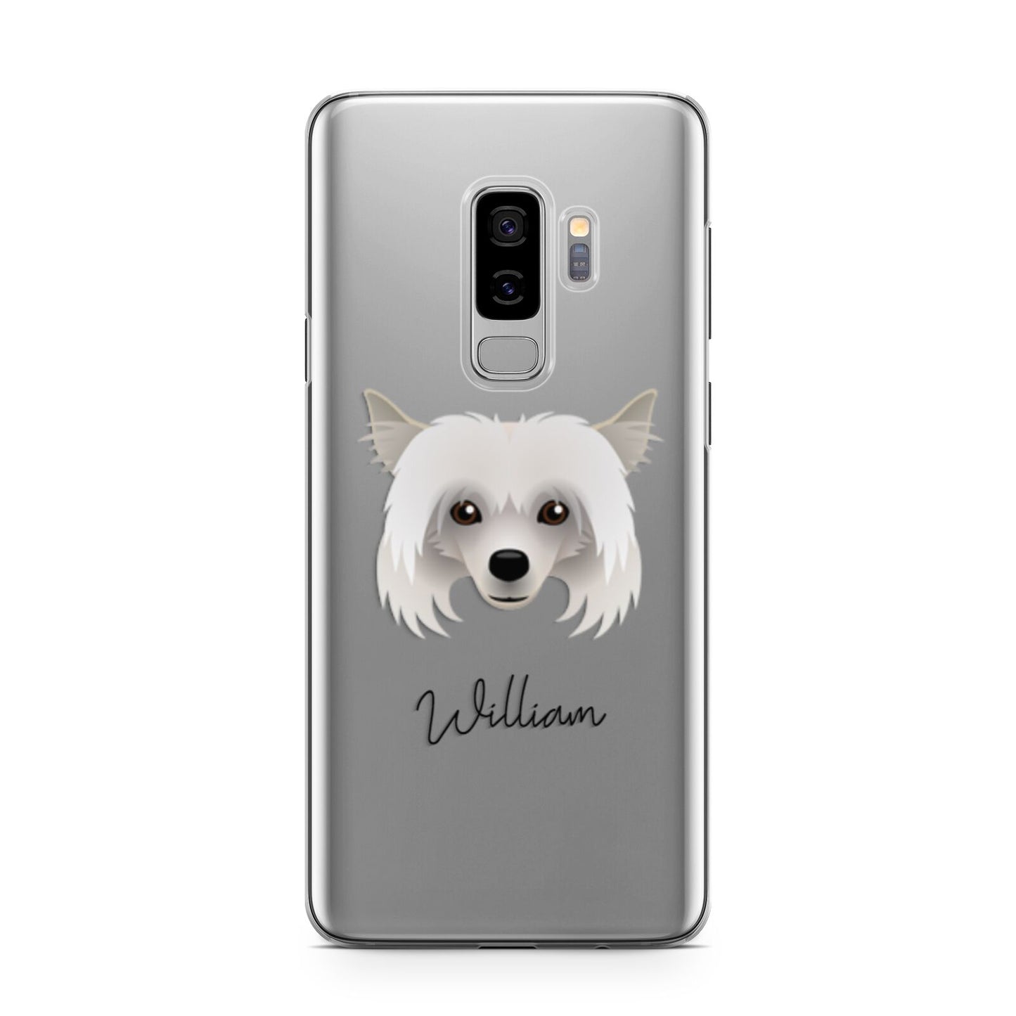 Powderpuff Chinese Crested Personalised Samsung Galaxy S9 Plus Case on Silver phone