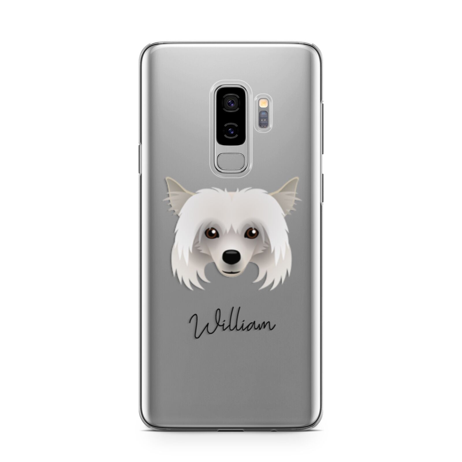 Powderpuff Chinese Crested Personalised Samsung Galaxy S9 Plus Case on Silver phone