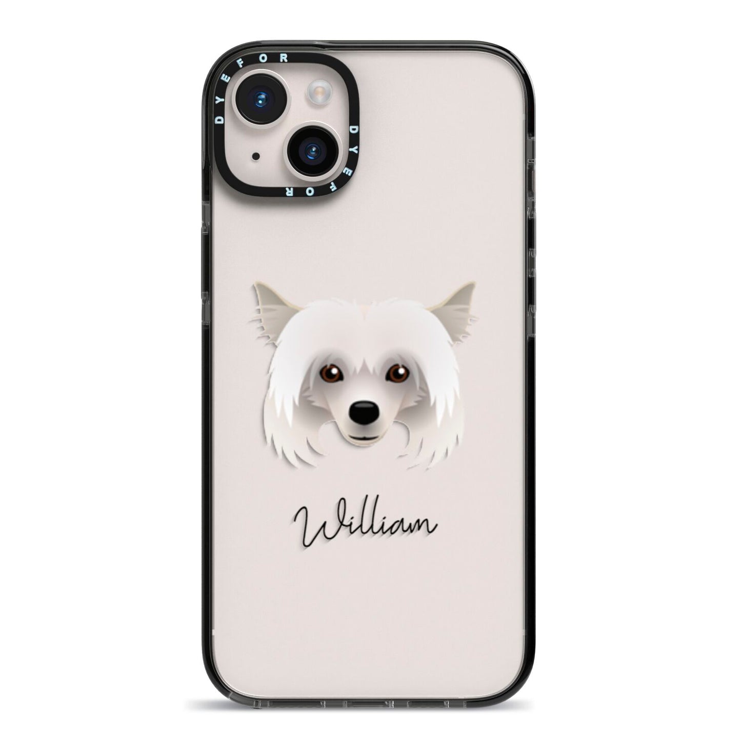 Powderpuff Chinese Crested Personalised iPhone 14 Plus Black Impact Case on Silver phone