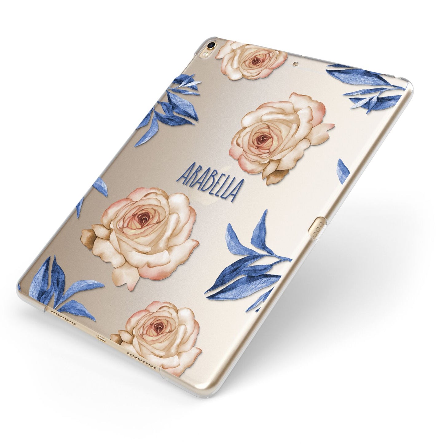 Pretty Floral Custom Apple iPad Case on Gold iPad Side View