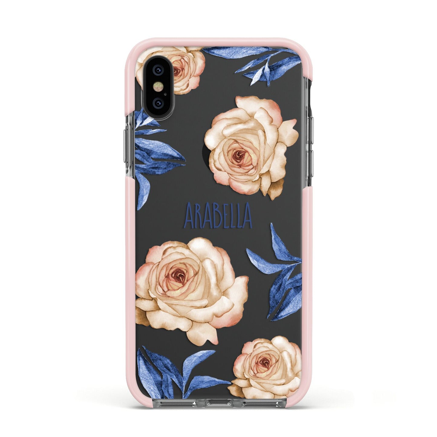 Pretty Floral Custom Apple iPhone Xs Impact Case Pink Edge on Black Phone