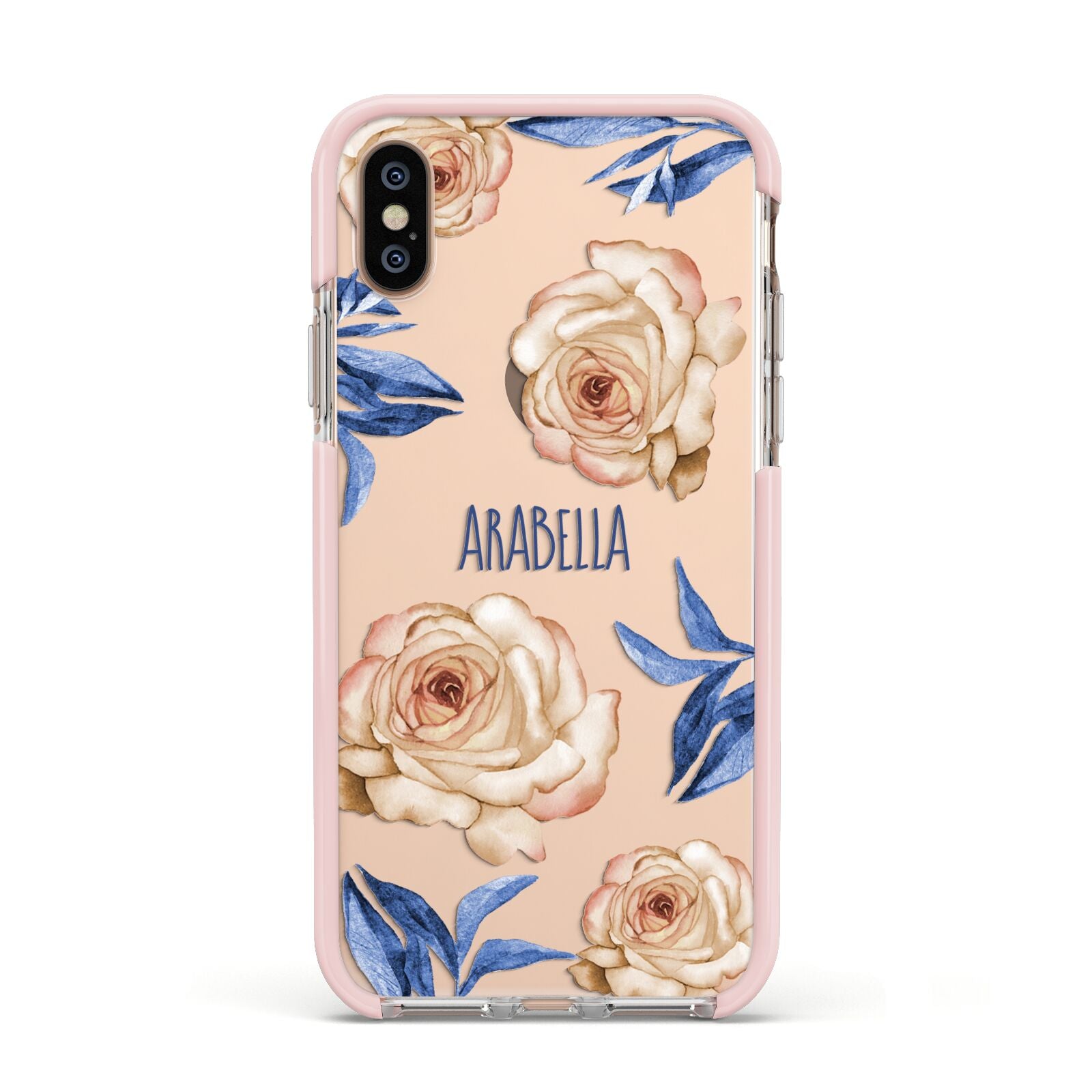 Pretty Floral Custom Apple iPhone Xs Impact Case Pink Edge on Gold Phone