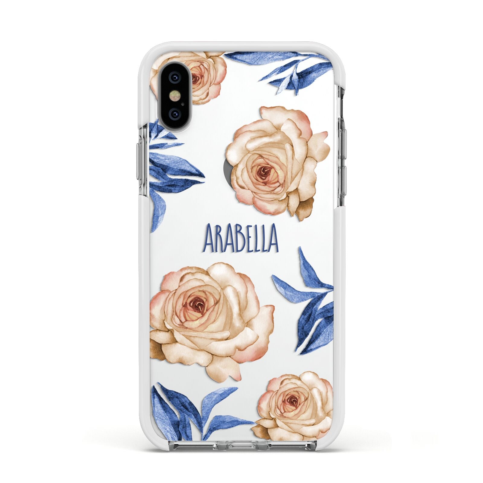Pretty Floral Custom Apple iPhone Xs Impact Case White Edge on Silver Phone