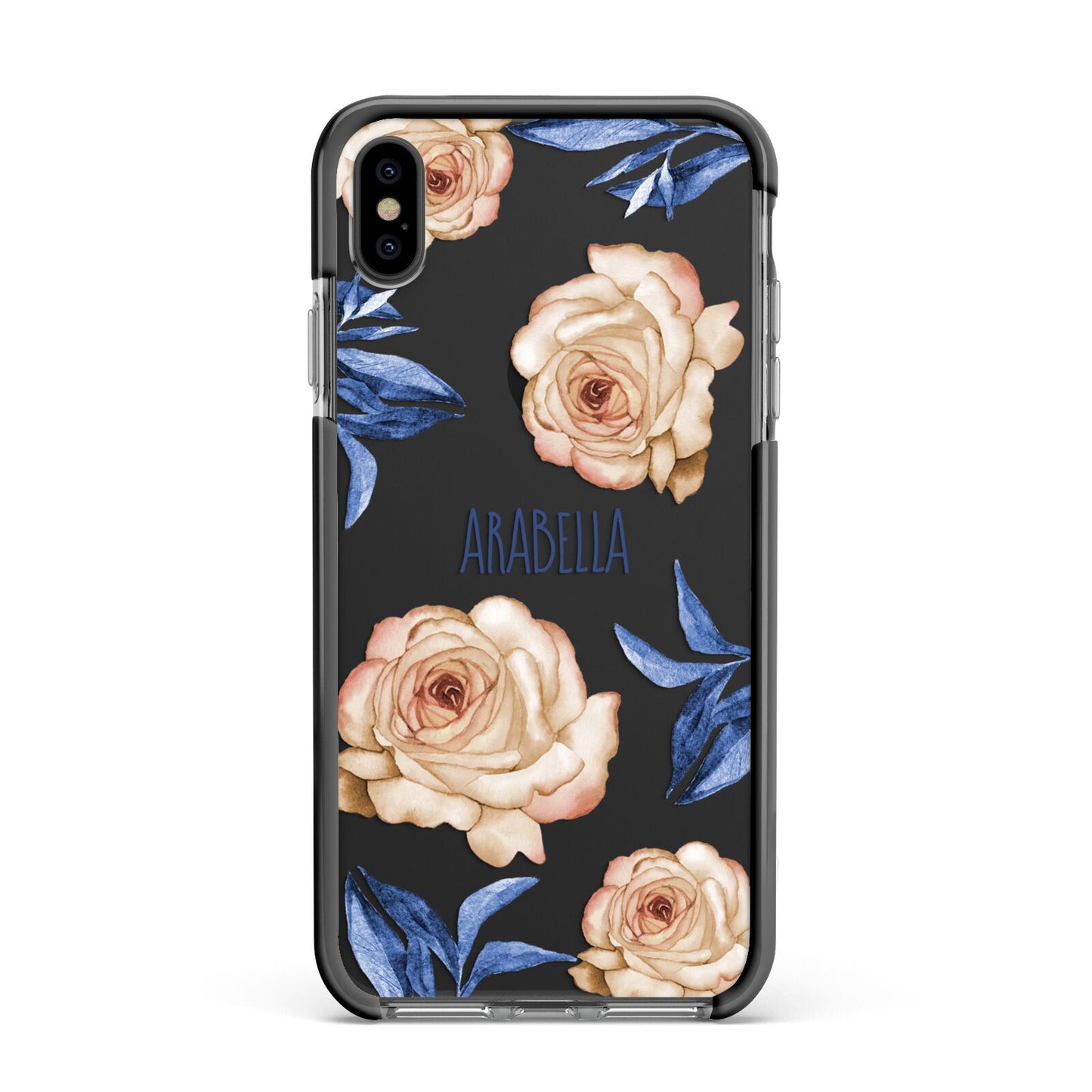 Pretty Floral Custom Apple iPhone Xs Max Impact Case Black Edge on Black Phone