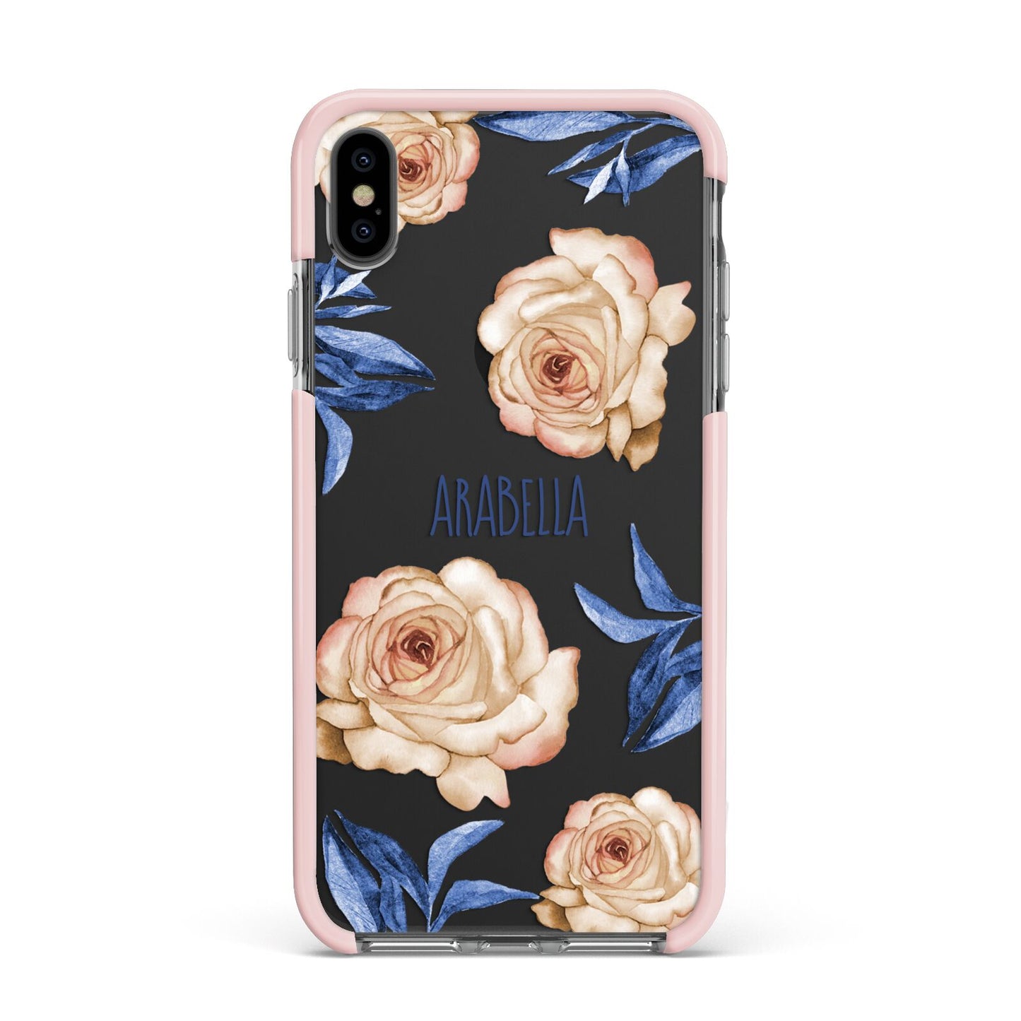 Pretty Floral Custom Apple iPhone Xs Max Impact Case Pink Edge on Black Phone