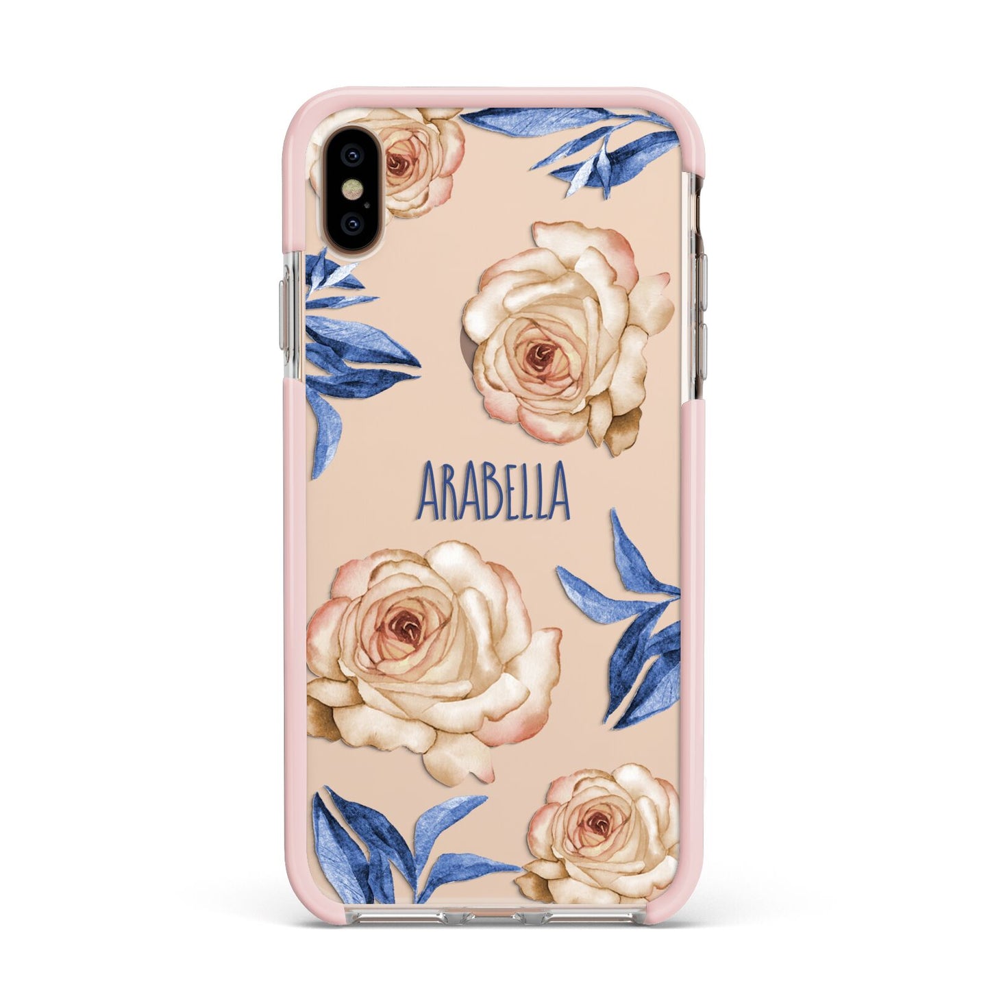 Pretty Floral Custom Apple iPhone Xs Max Impact Case Pink Edge on Gold Phone