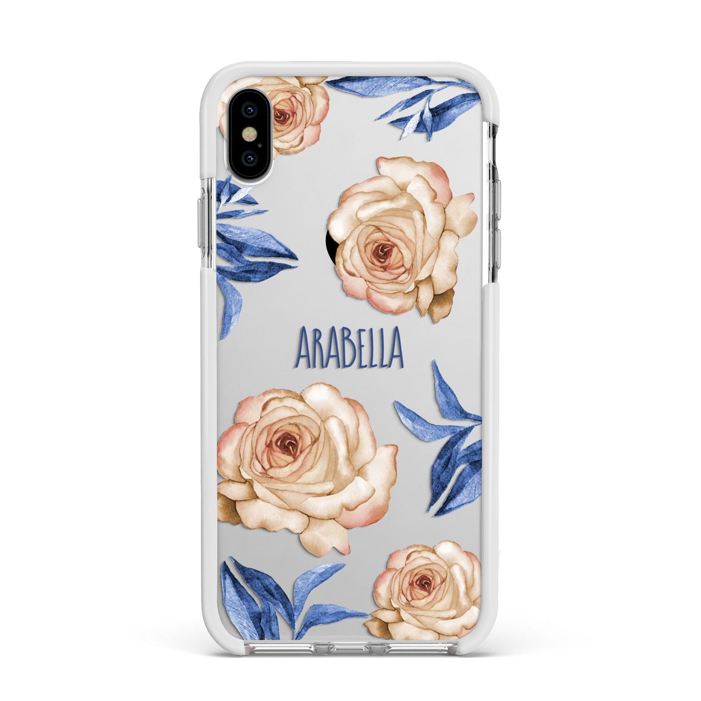 Pretty Floral Custom Apple iPhone Xs Max Impact Case White Edge on Silver Phone
