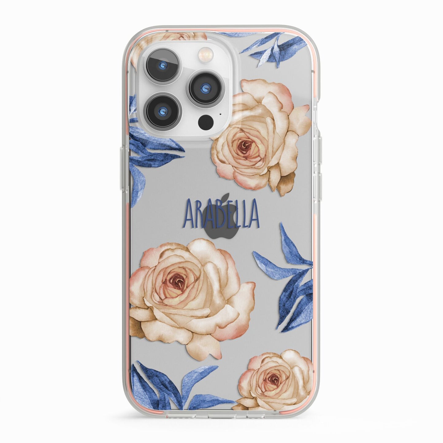 Pretty Floral Custom iPhone 13 Pro TPU Impact Case with Pink Edges
