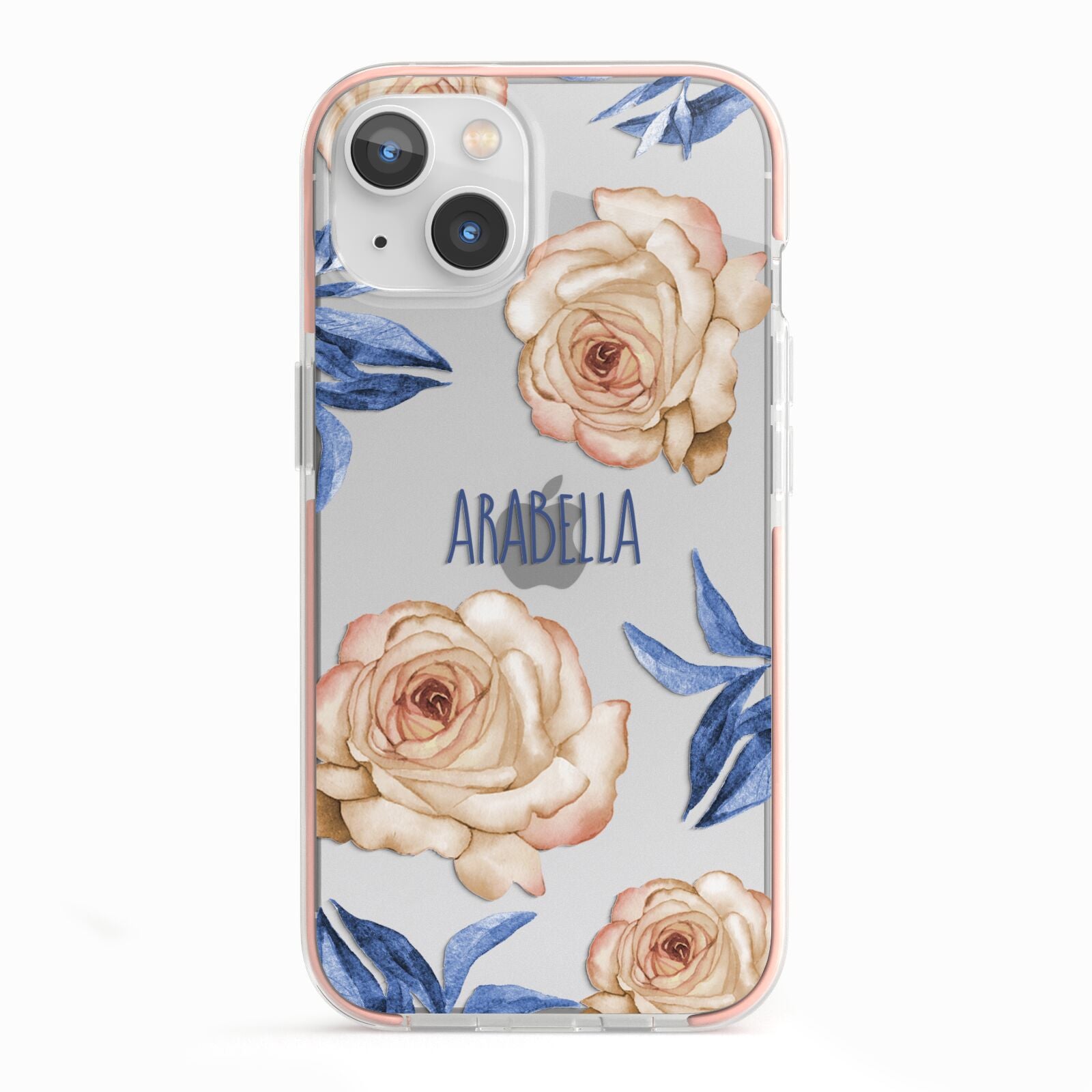Pretty Floral Custom iPhone 13 TPU Impact Case with Pink Edges