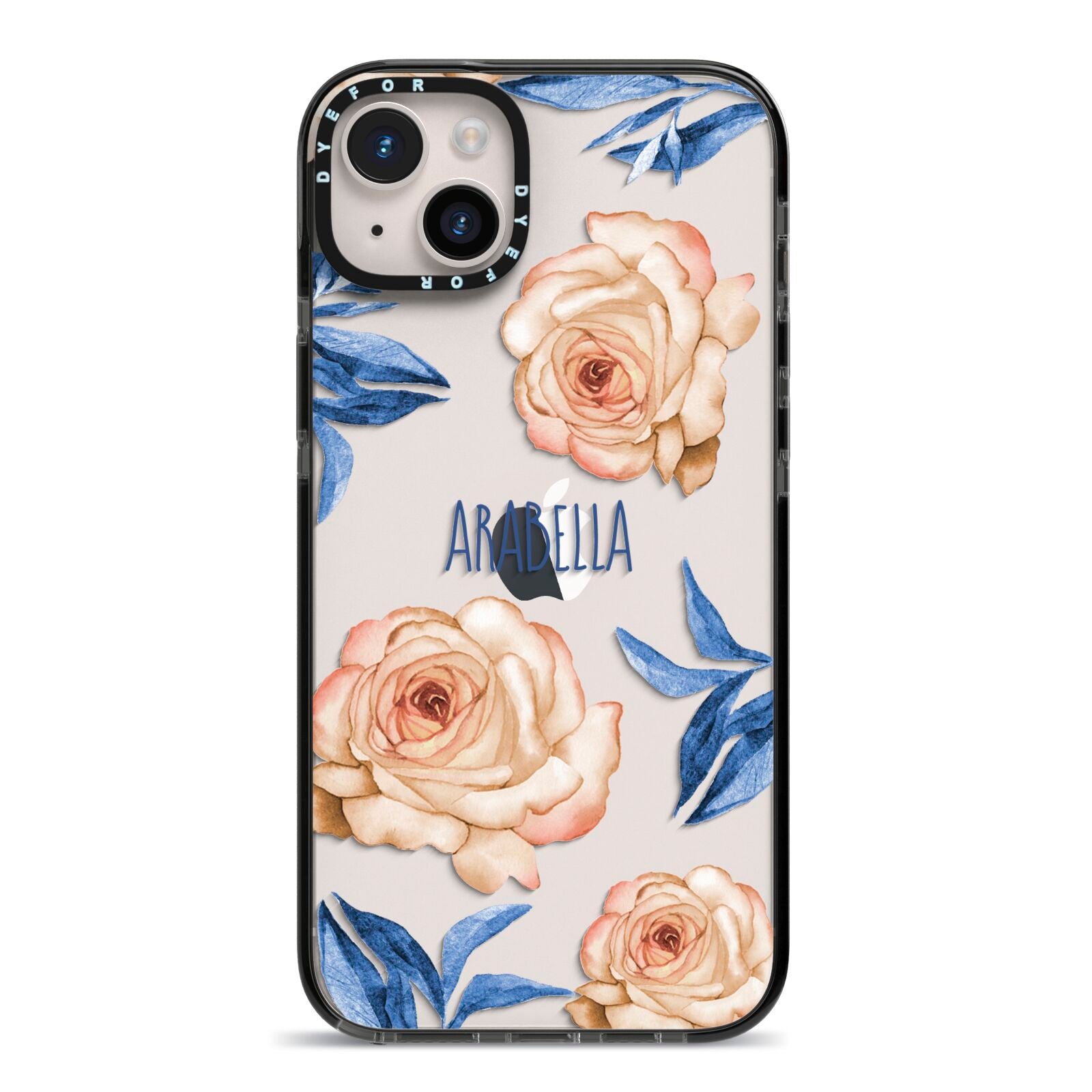 Pretty Floral Custom iPhone 14 Plus Black Impact Case on Silver phone