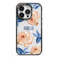 Pretty Floral Custom iPhone 14 Pro Black Impact Case on Silver phone