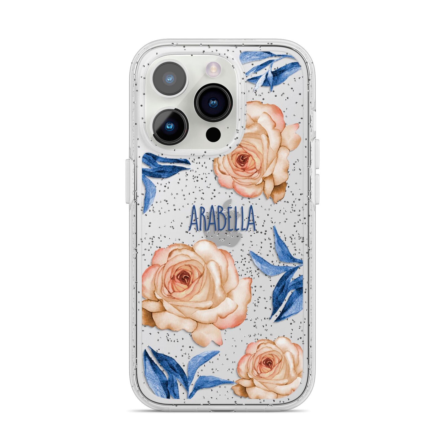 Pretty Floral Custom iPhone 14 Pro Glitter Tough Case Silver