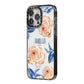 Pretty Floral Custom iPhone 14 Pro Max Black Impact Case Side Angle on Silver phone