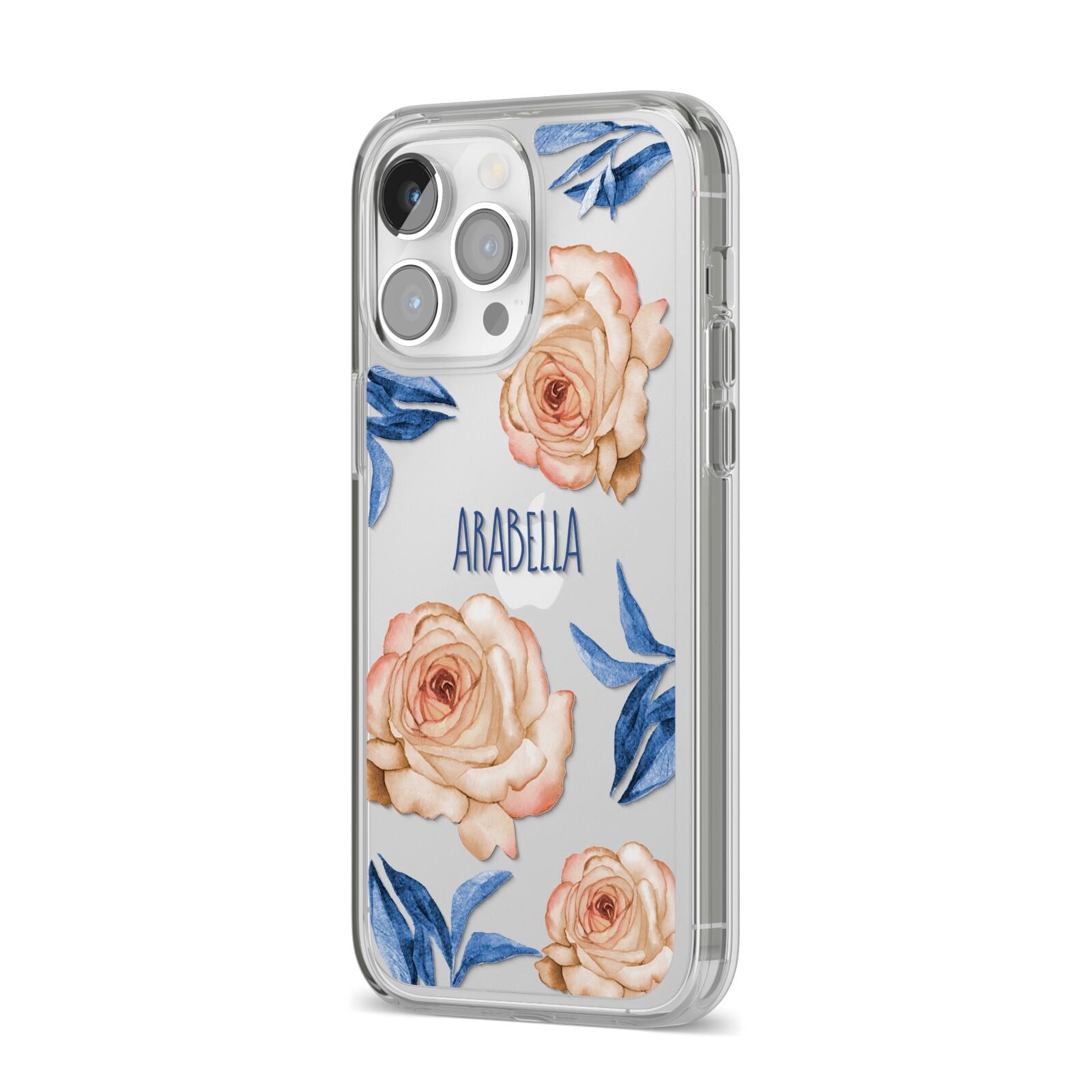 Pretty Floral Custom iPhone 14 Pro Max Clear Tough Case Silver Angled Image