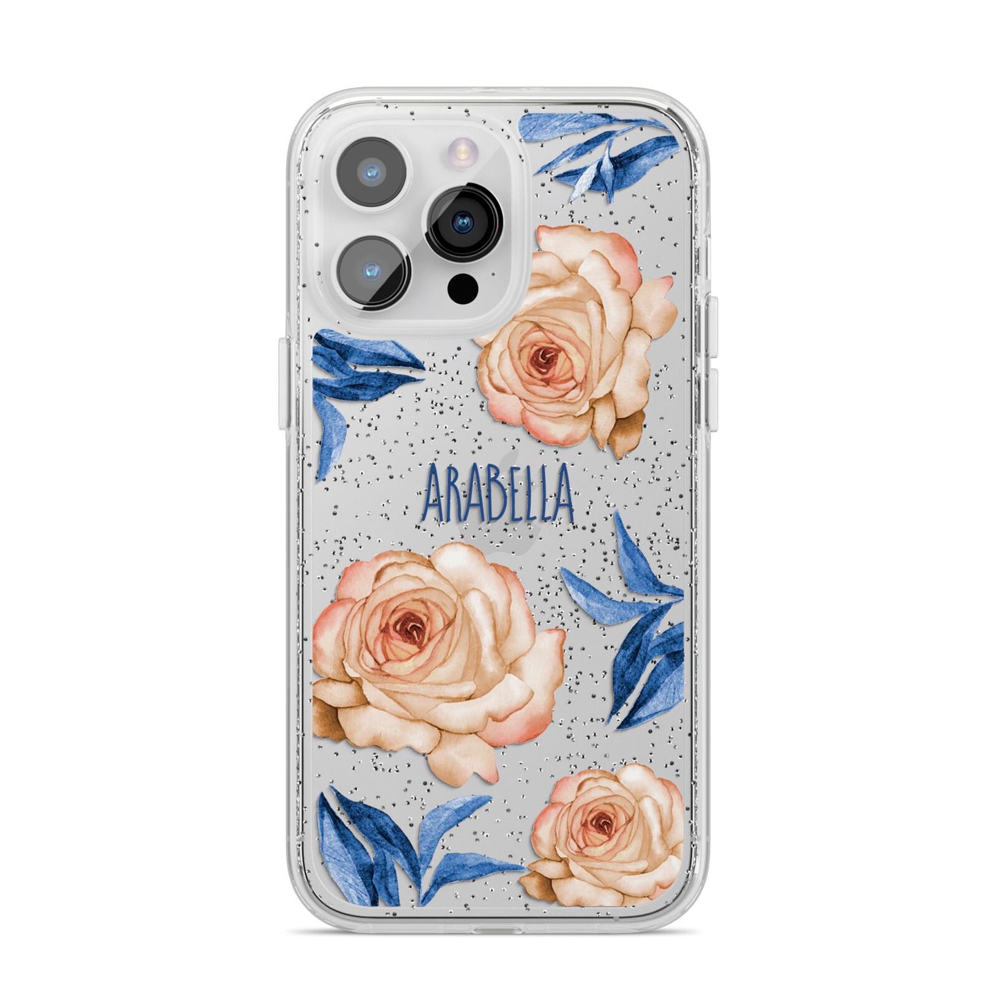 Pretty Floral Custom iPhone 14 Pro Max Glitter Tough Case Silver