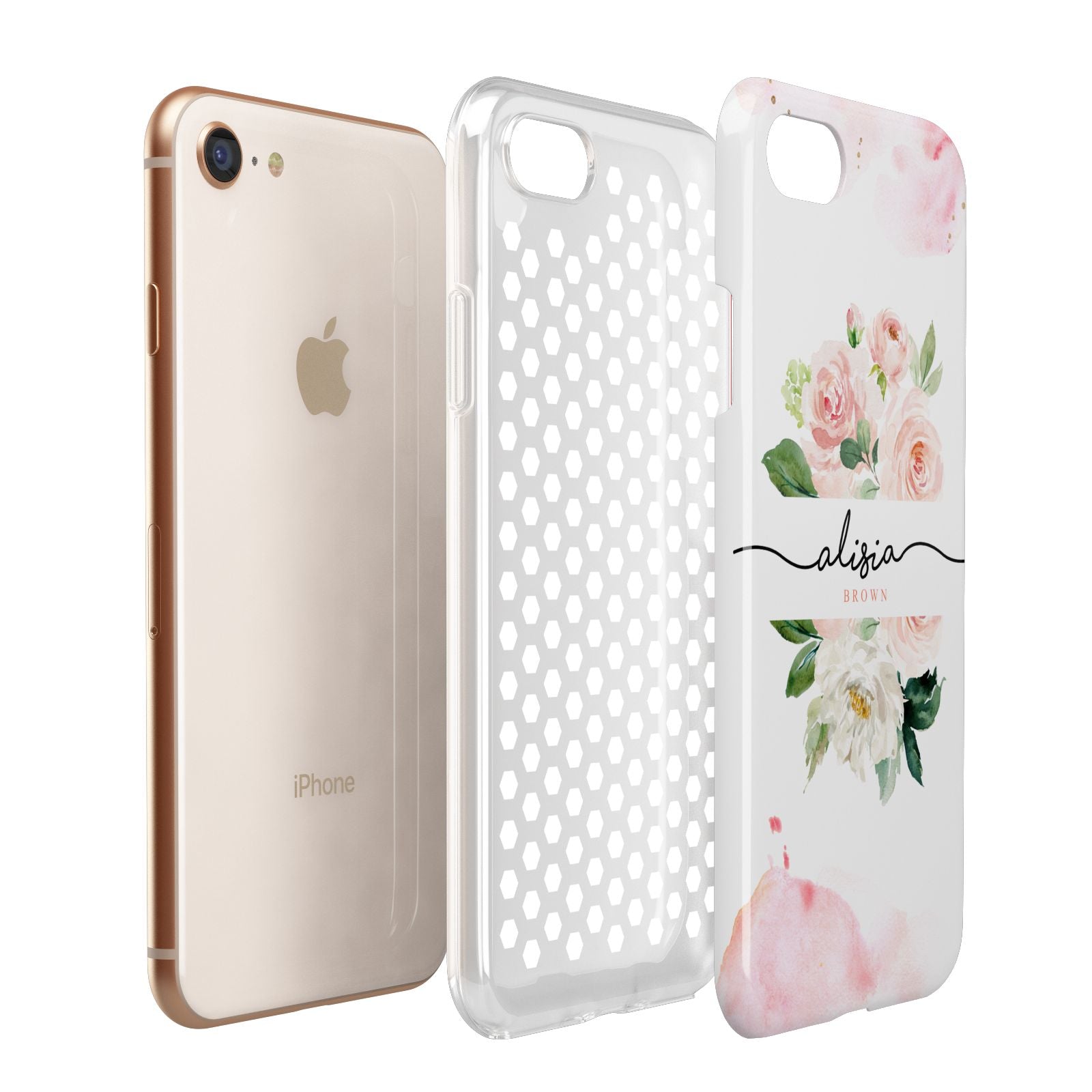 Pretty Roses Personalised Name Apple iPhone 7 8 3D Tough Case Expanded View