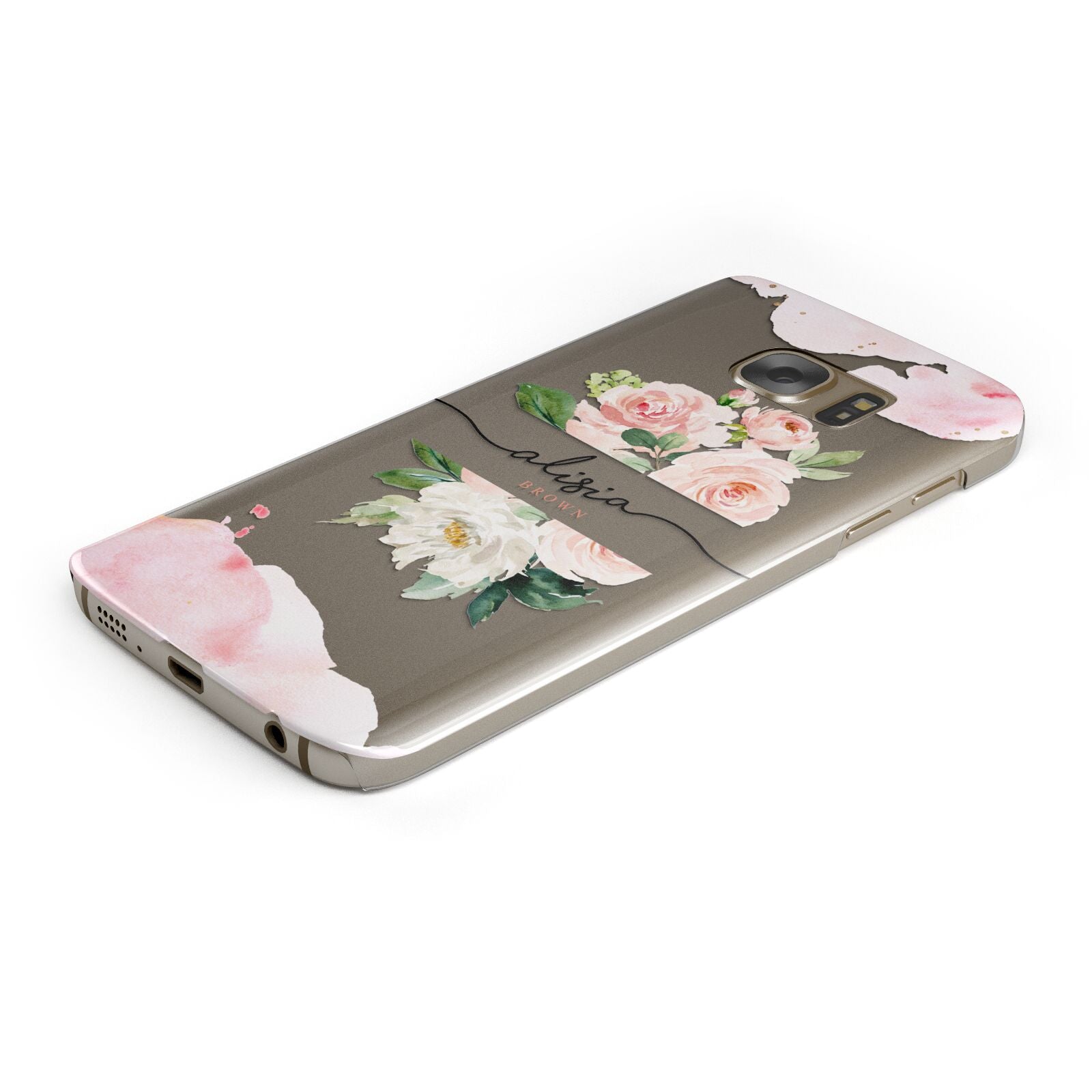 Pretty Roses Personalised Name Protective Samsung Galaxy Case Angled Image