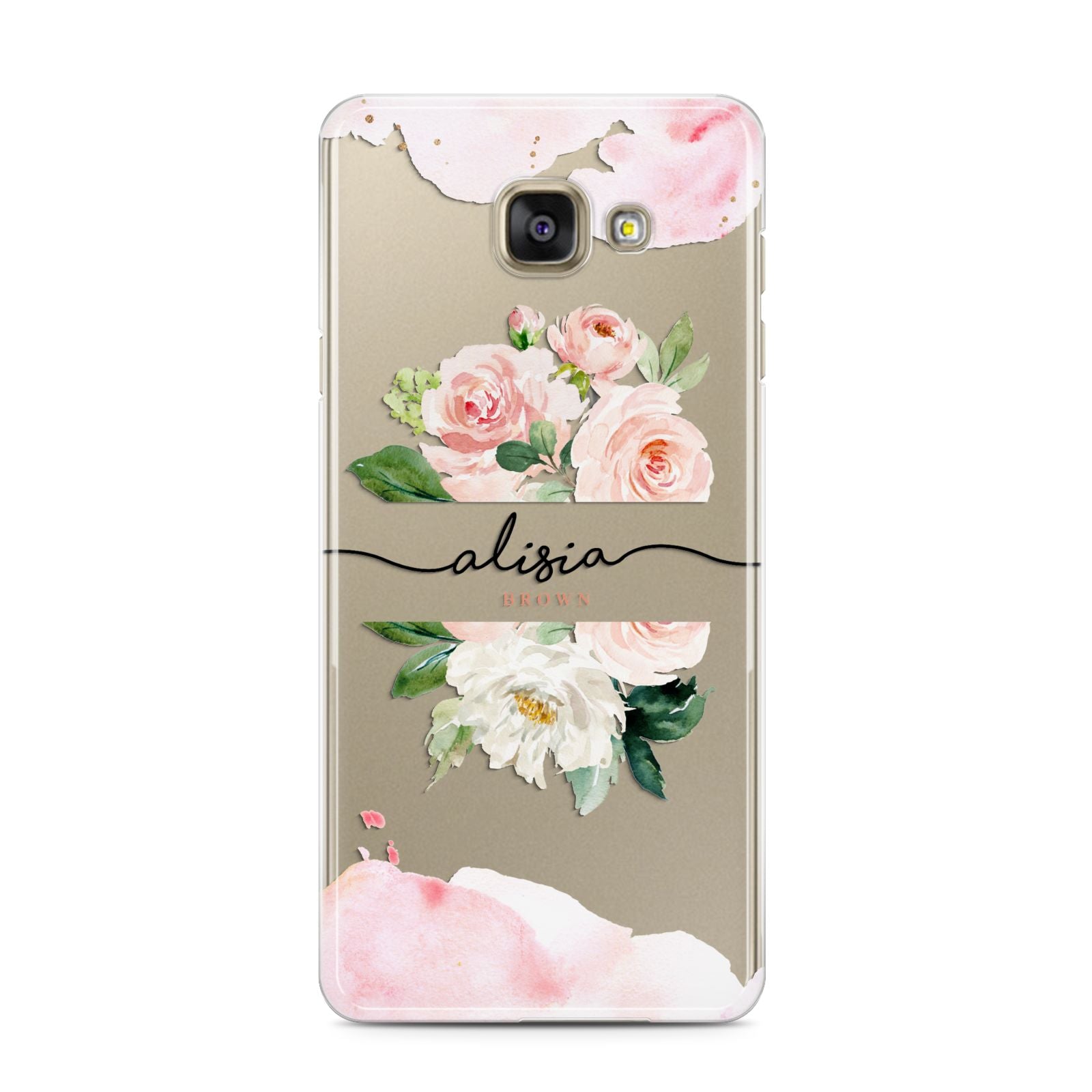 Pretty Roses Personalised Name Samsung Galaxy A3 2016 Case on gold phone