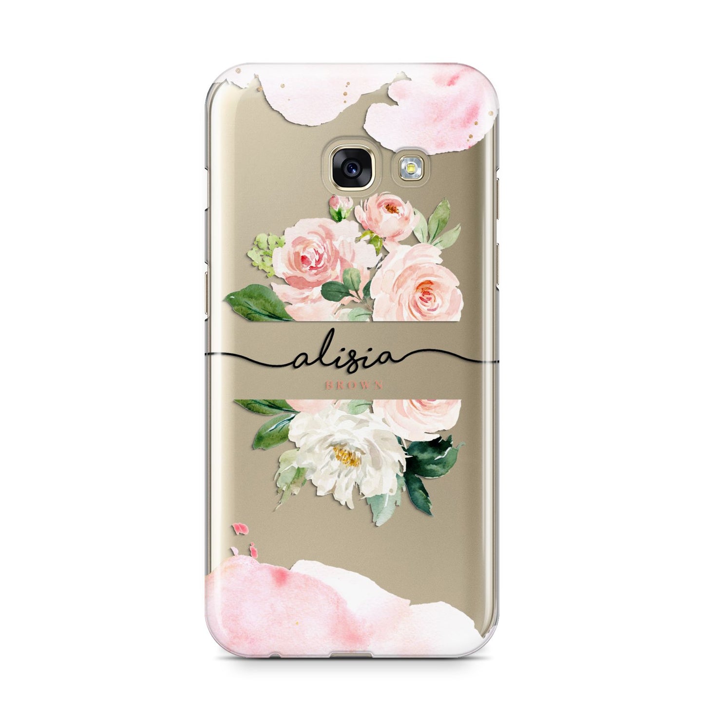 Pretty Roses Personalised Name Samsung Galaxy A3 2017 Case on gold phone