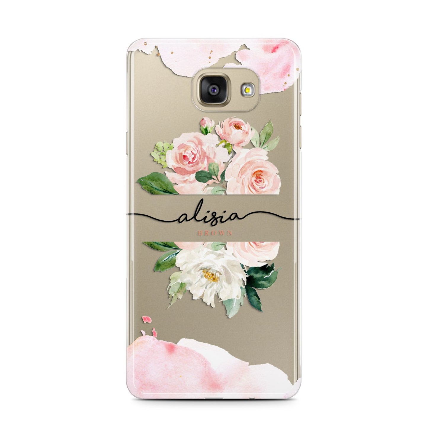 Pretty Roses Personalised Name Samsung Galaxy A7 2016 Case on gold phone