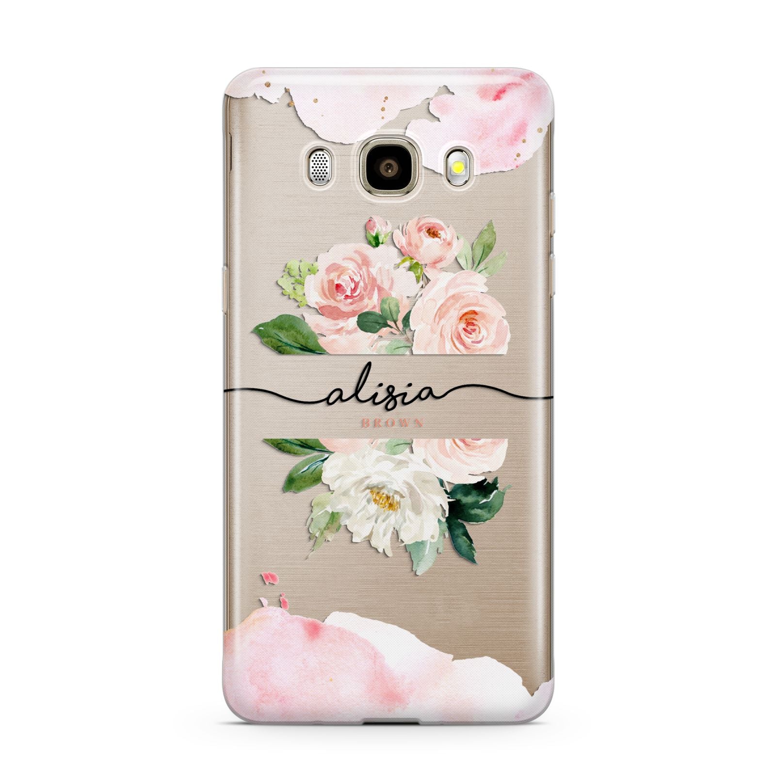 Pretty Roses Personalised Name Samsung Galaxy J7 2016 Case on gold phone