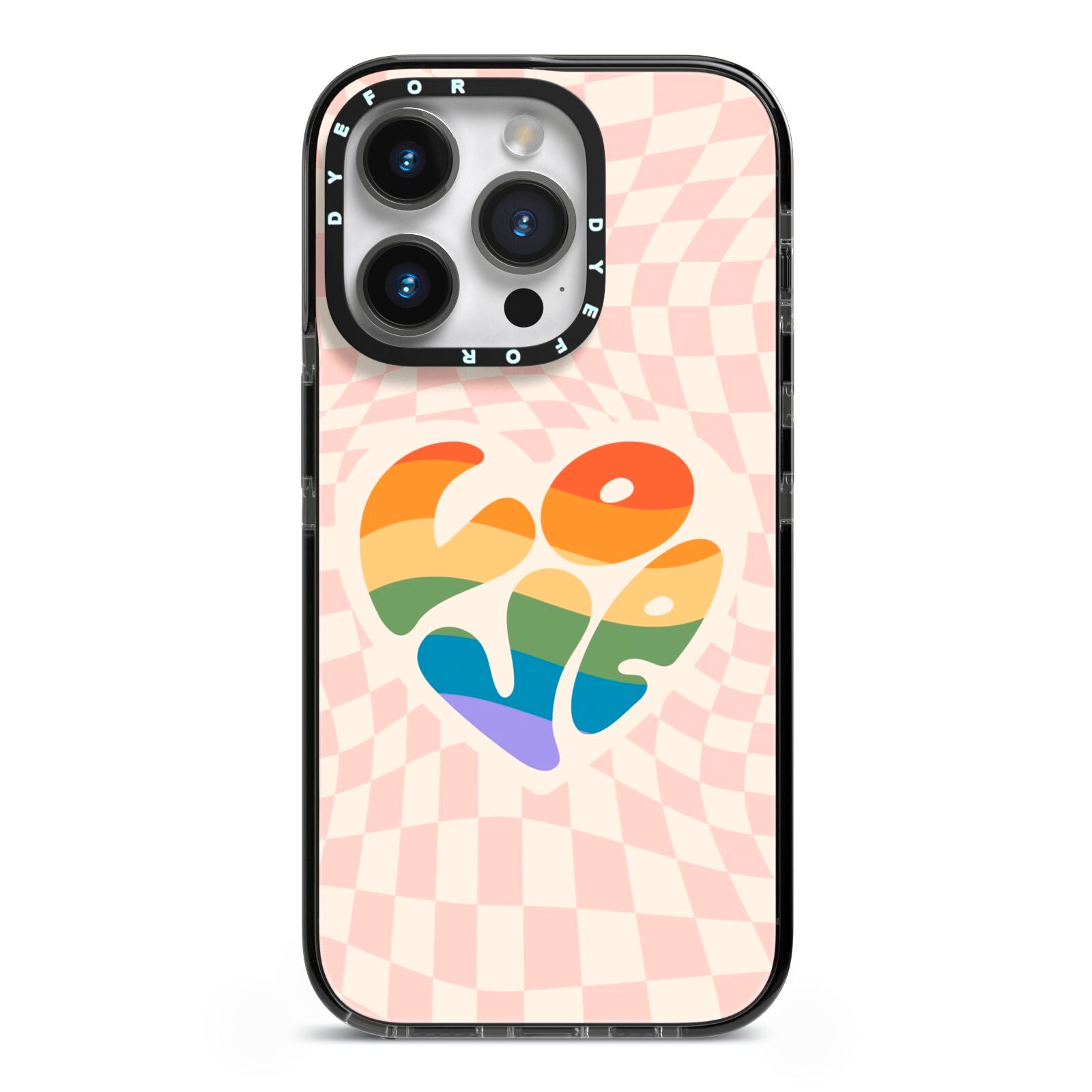 Pride iPhone 14 Pro Black Impact Case on Silver phone