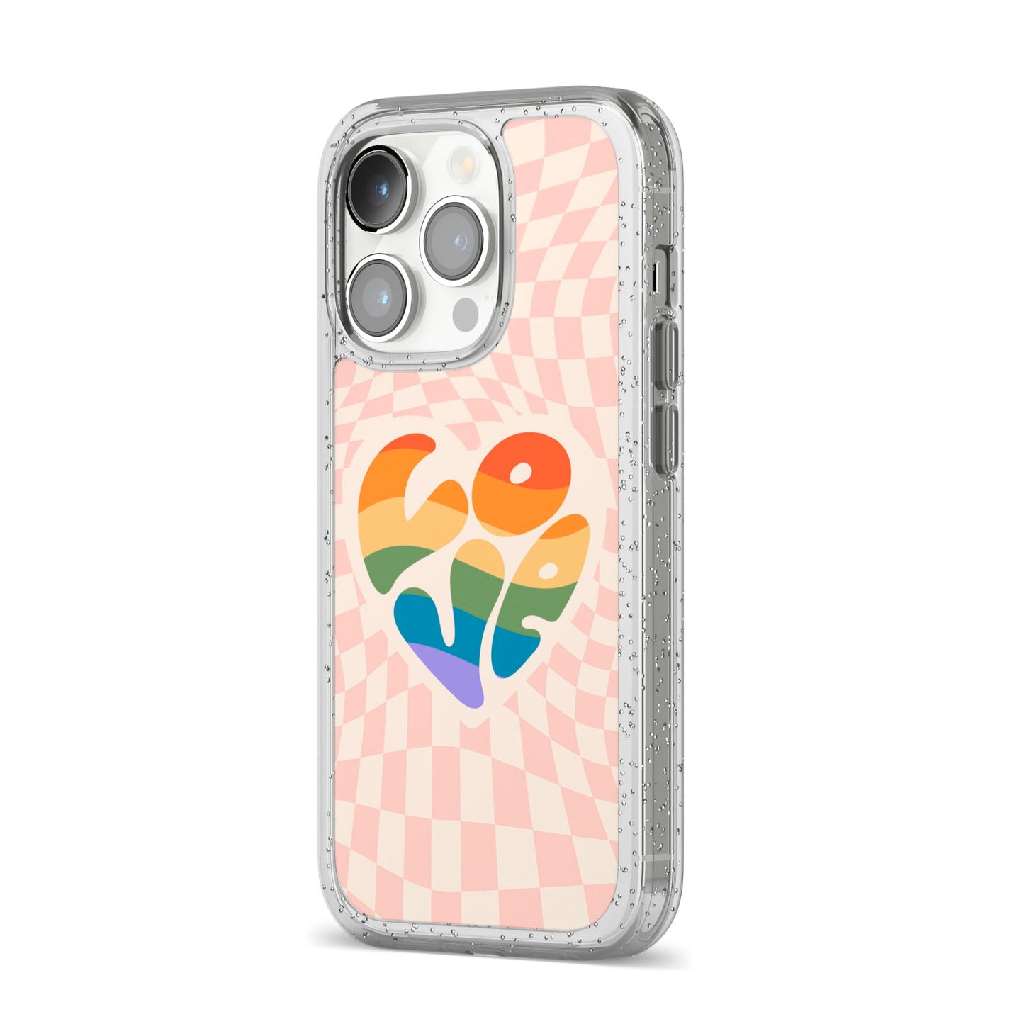 Pride iPhone 14 Pro Glitter Tough Case Silver Angled Image