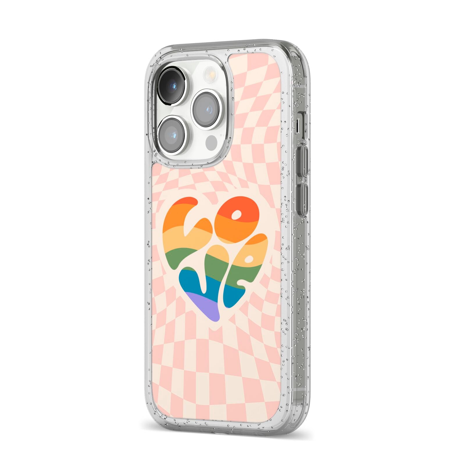 Pride iPhone 14 Pro Glitter Tough Case Silver Angled Image