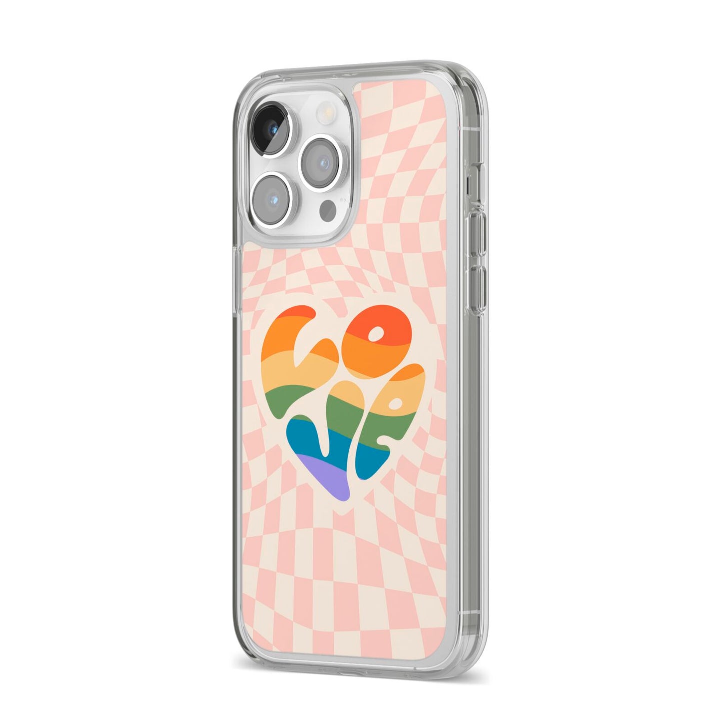 Pride iPhone 14 Pro Max Clear Tough Case Silver Angled Image