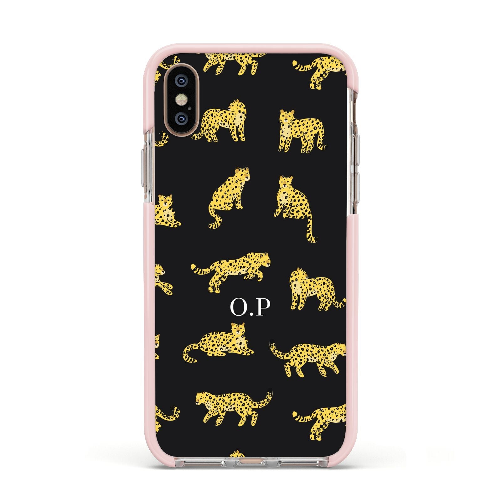 Prowling Leopard Apple iPhone Xs Impact Case Pink Edge on Gold Phone