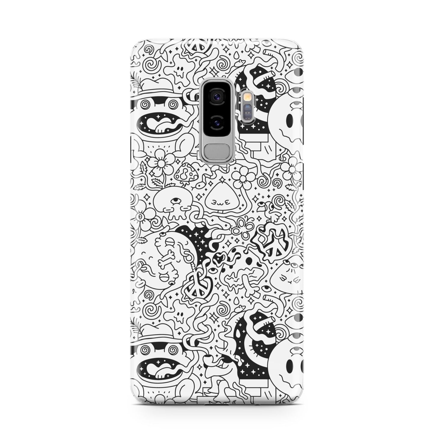 Psychedelic Cartoon Samsung Galaxy S9 Plus Case on Silver phone