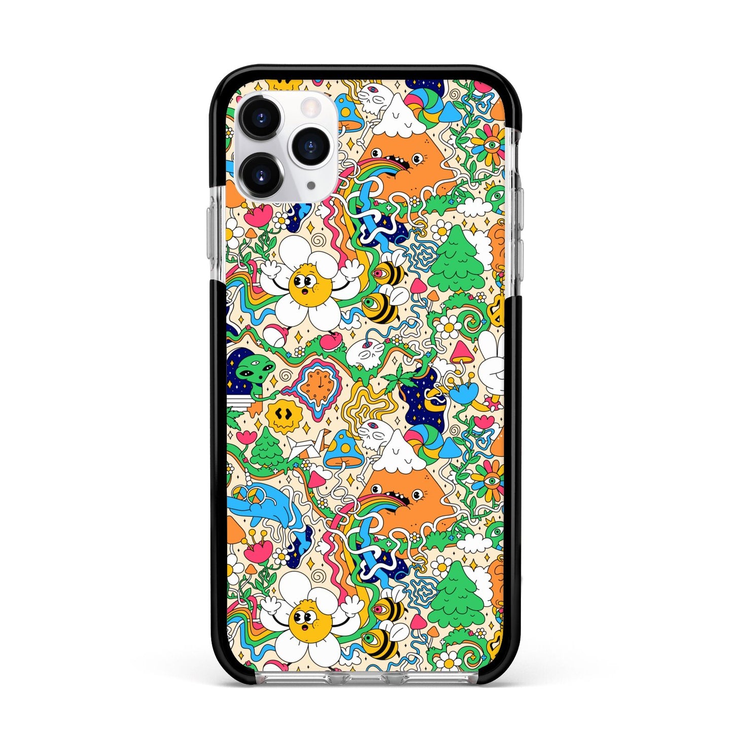 Psychedelic Trippy Apple iPhone 11 Pro Max in Silver with Black Impact Case