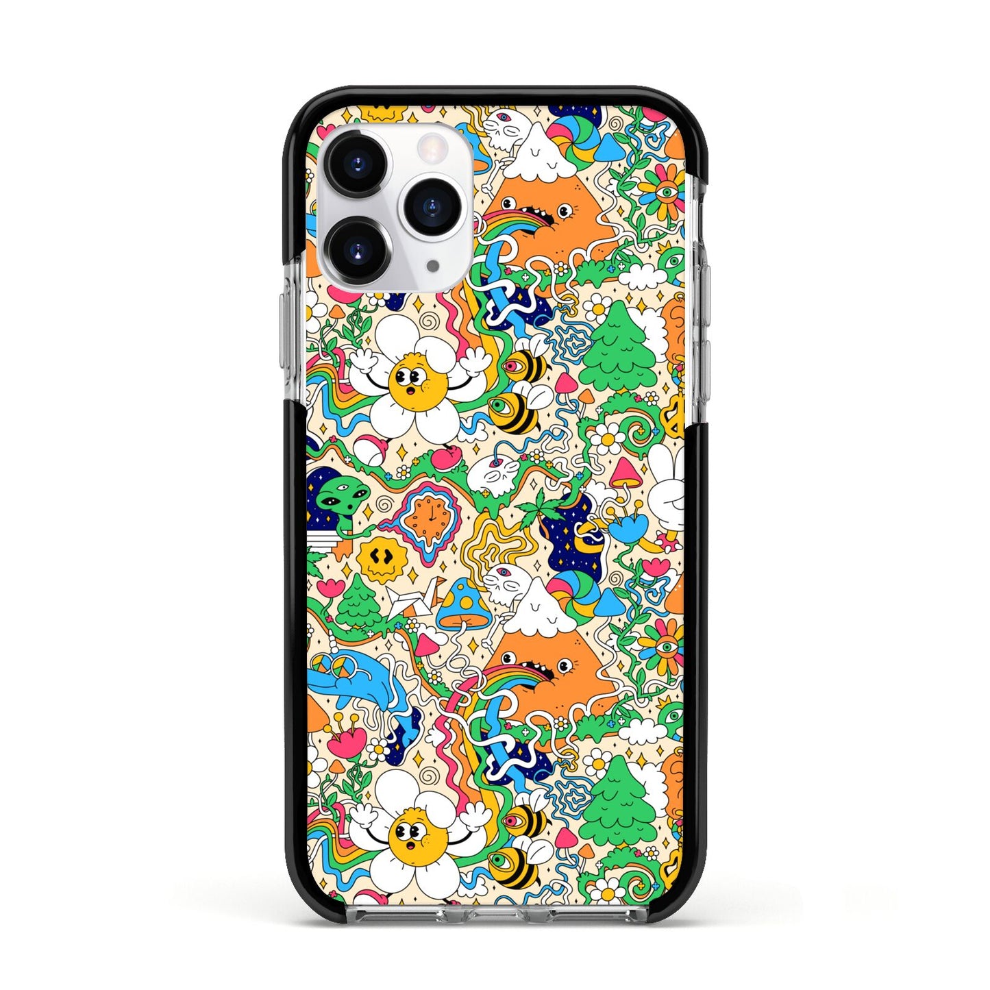 Psychedelic Trippy Apple iPhone 11 Pro in Silver with Black Impact Case