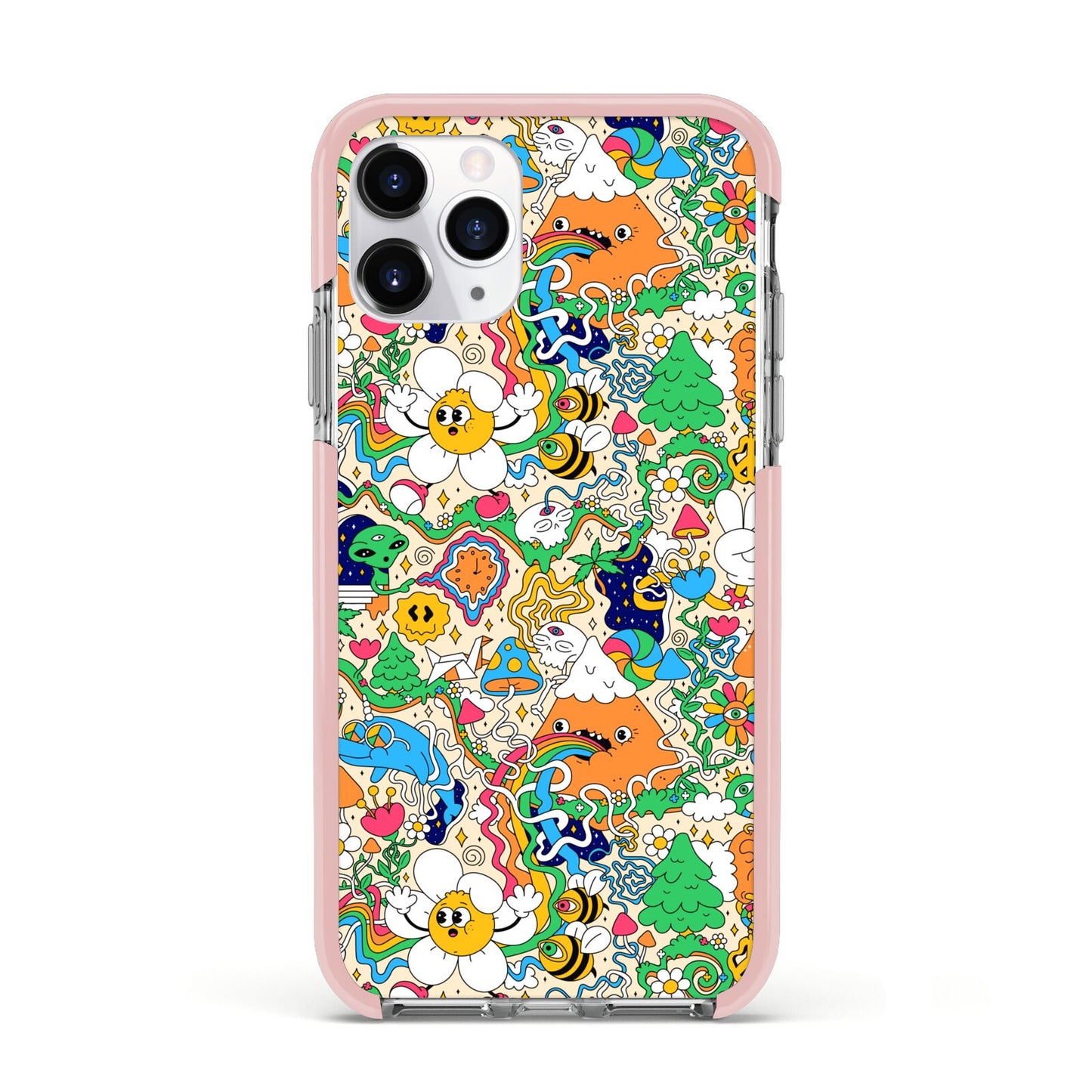 Psychedelic Trippy Apple iPhone 11 Pro in Silver with Pink Impact Case