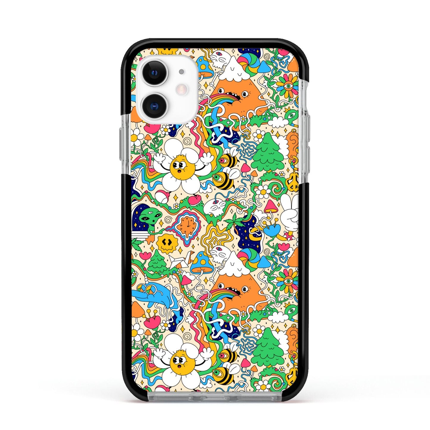 Psychedelic Trippy Apple iPhone 11 in White with Black Impact Case