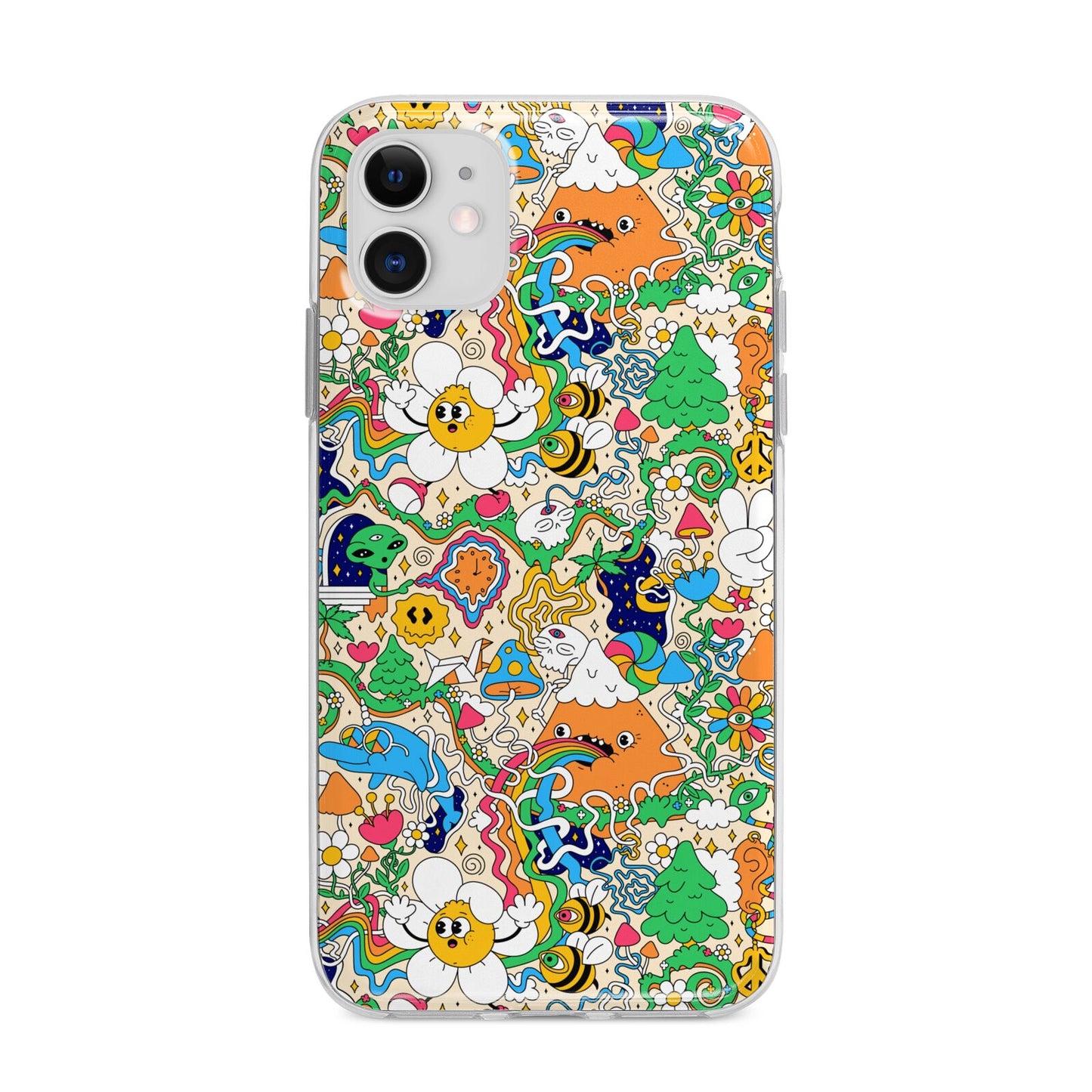 Psychedelic Trippy Apple iPhone 11 in White with Bumper Case