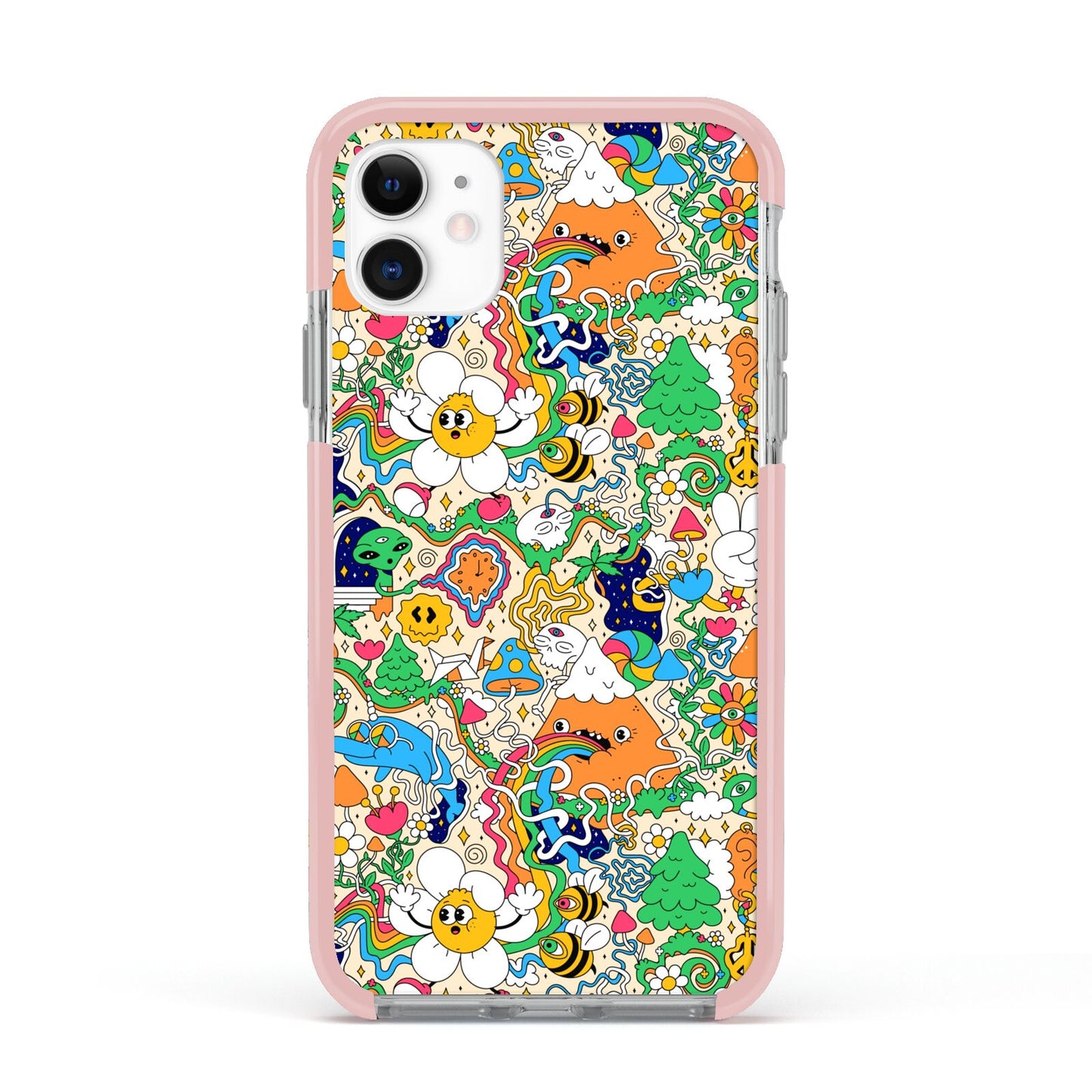 Psychedelic Trippy Apple iPhone 11 in White with Pink Impact Case