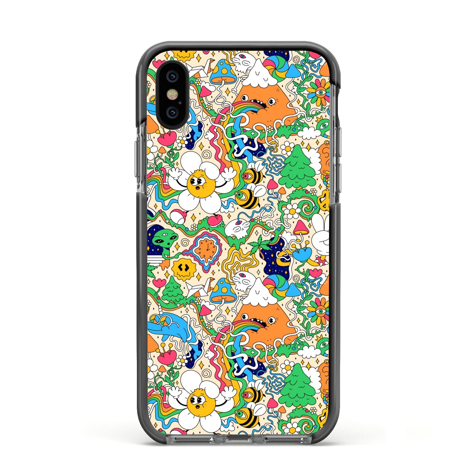 Psychedelic Trippy Apple iPhone Xs Impact Case Black Edge on Black Phone