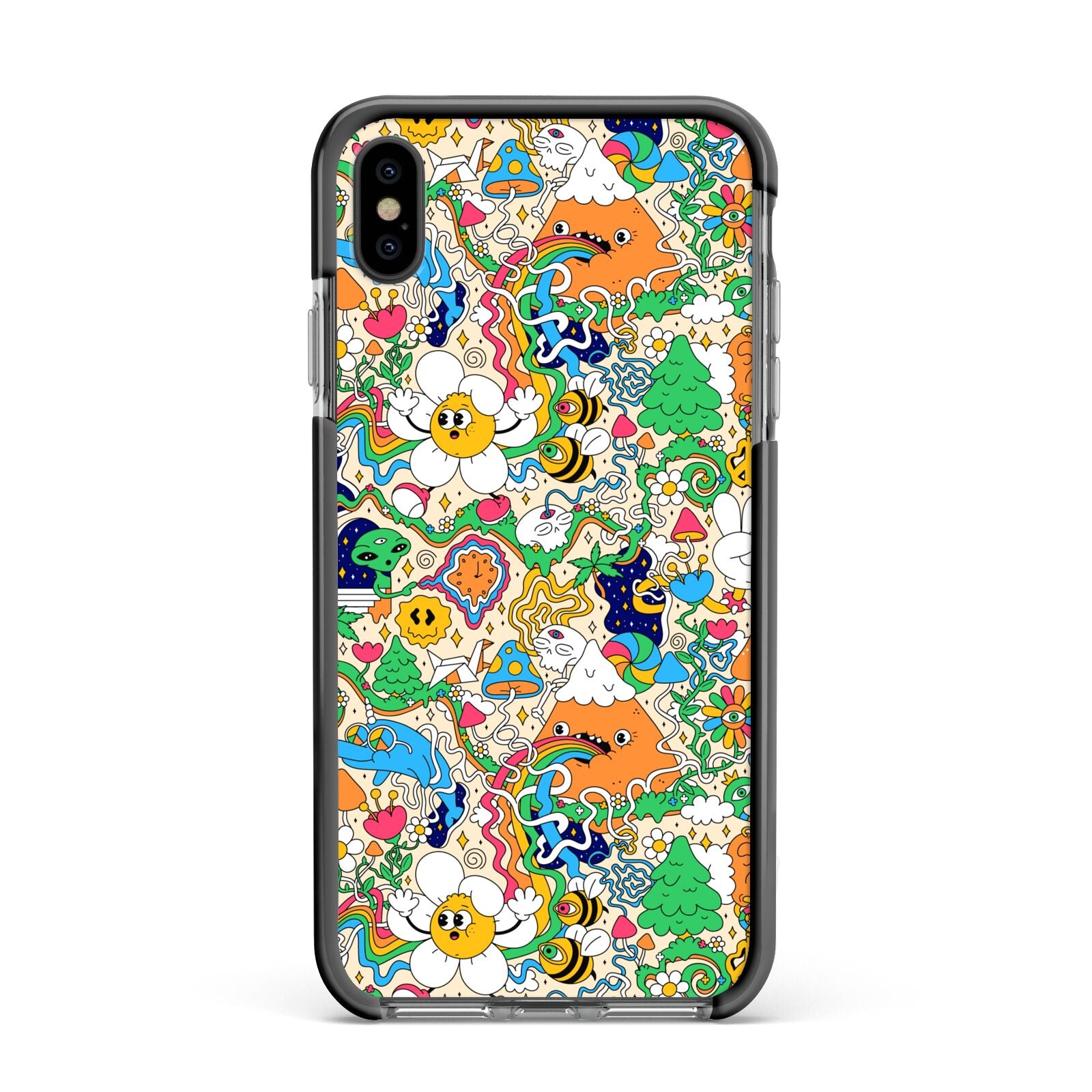 Psychedelic Trippy Apple iPhone Xs Max Impact Case Black Edge on Black Phone