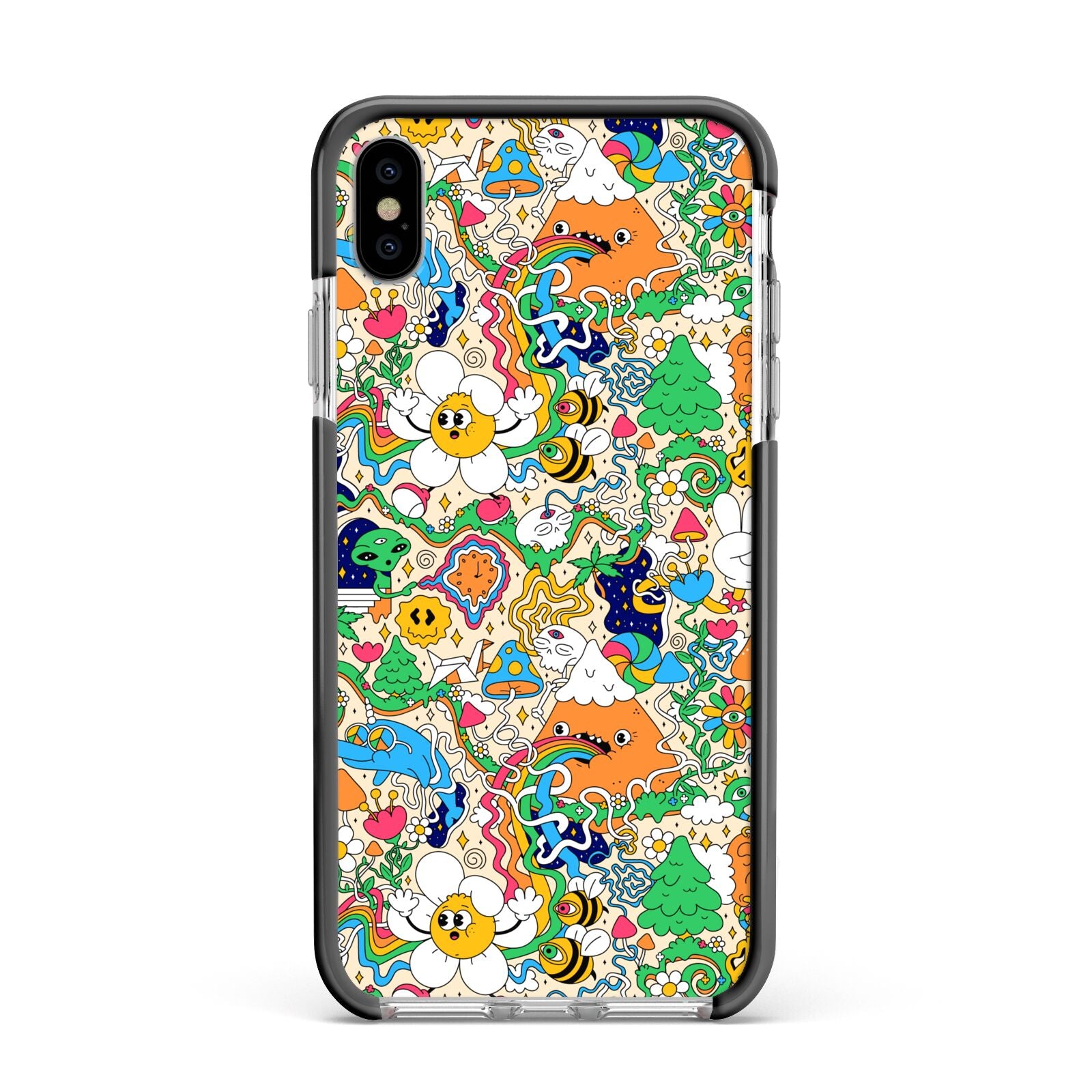 Psychedelic Trippy Apple iPhone Xs Max Impact Case Black Edge on Silver Phone