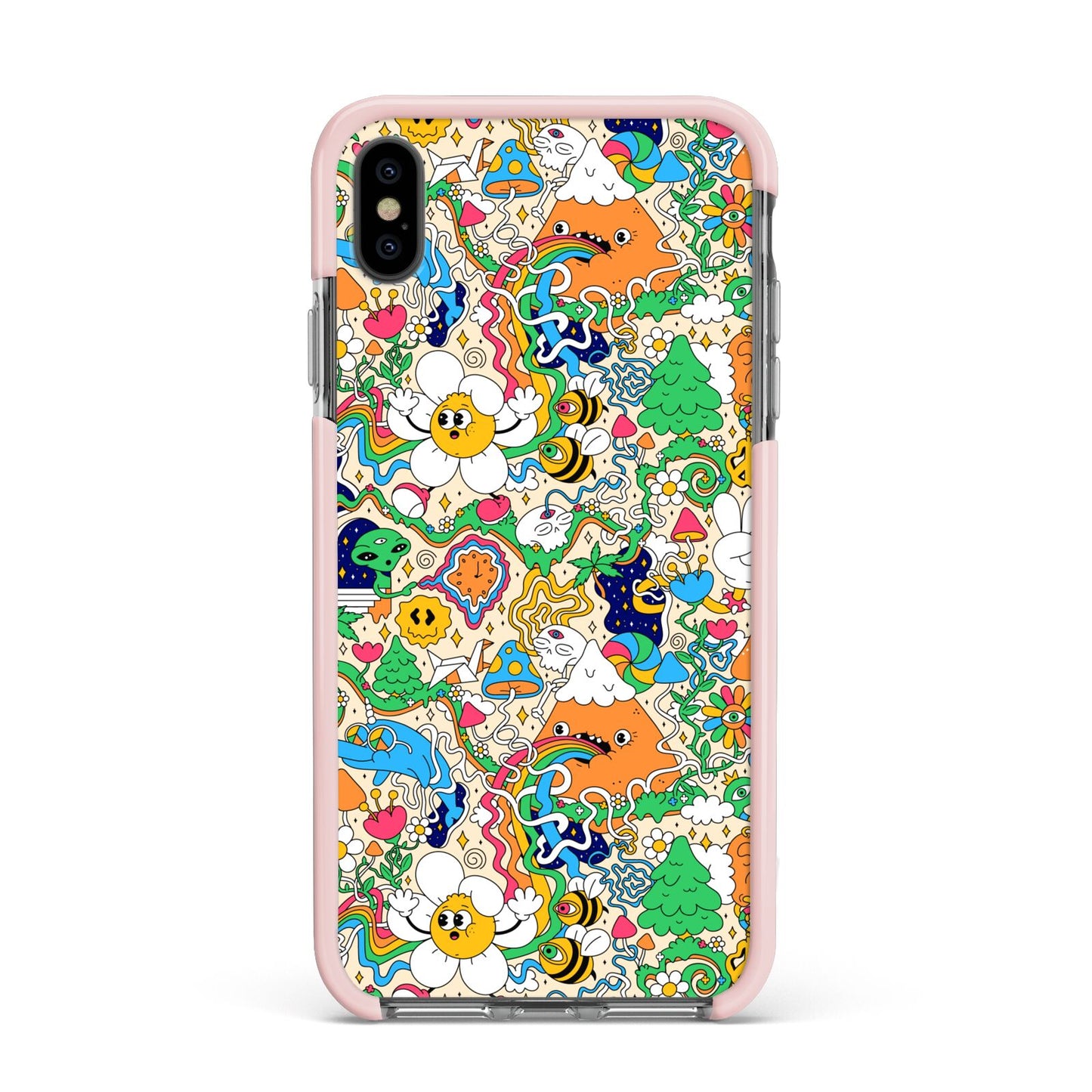 Psychedelic Trippy Apple iPhone Xs Max Impact Case Pink Edge on Black Phone