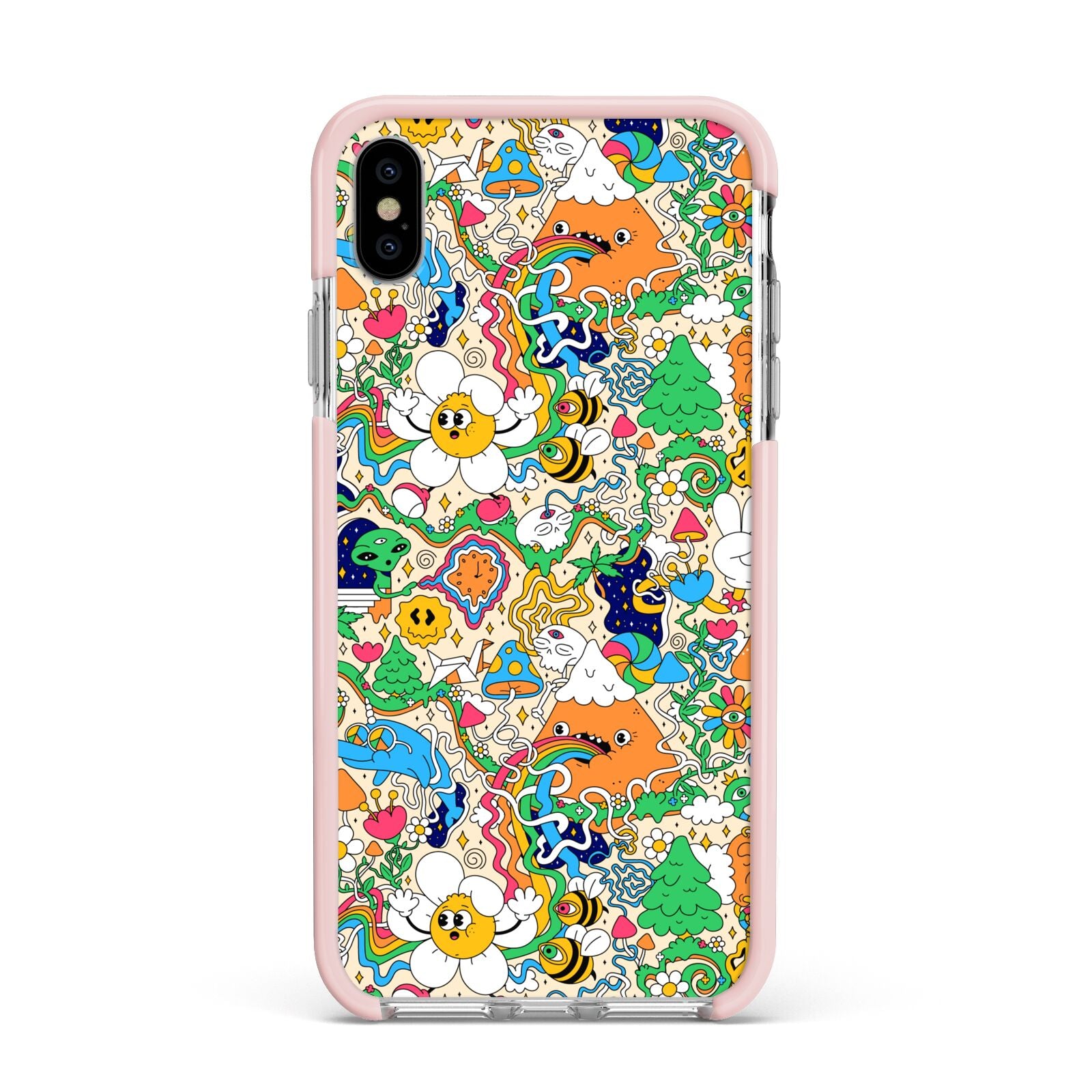 Psychedelic Trippy Apple iPhone Xs Max Impact Case Pink Edge on Silver Phone