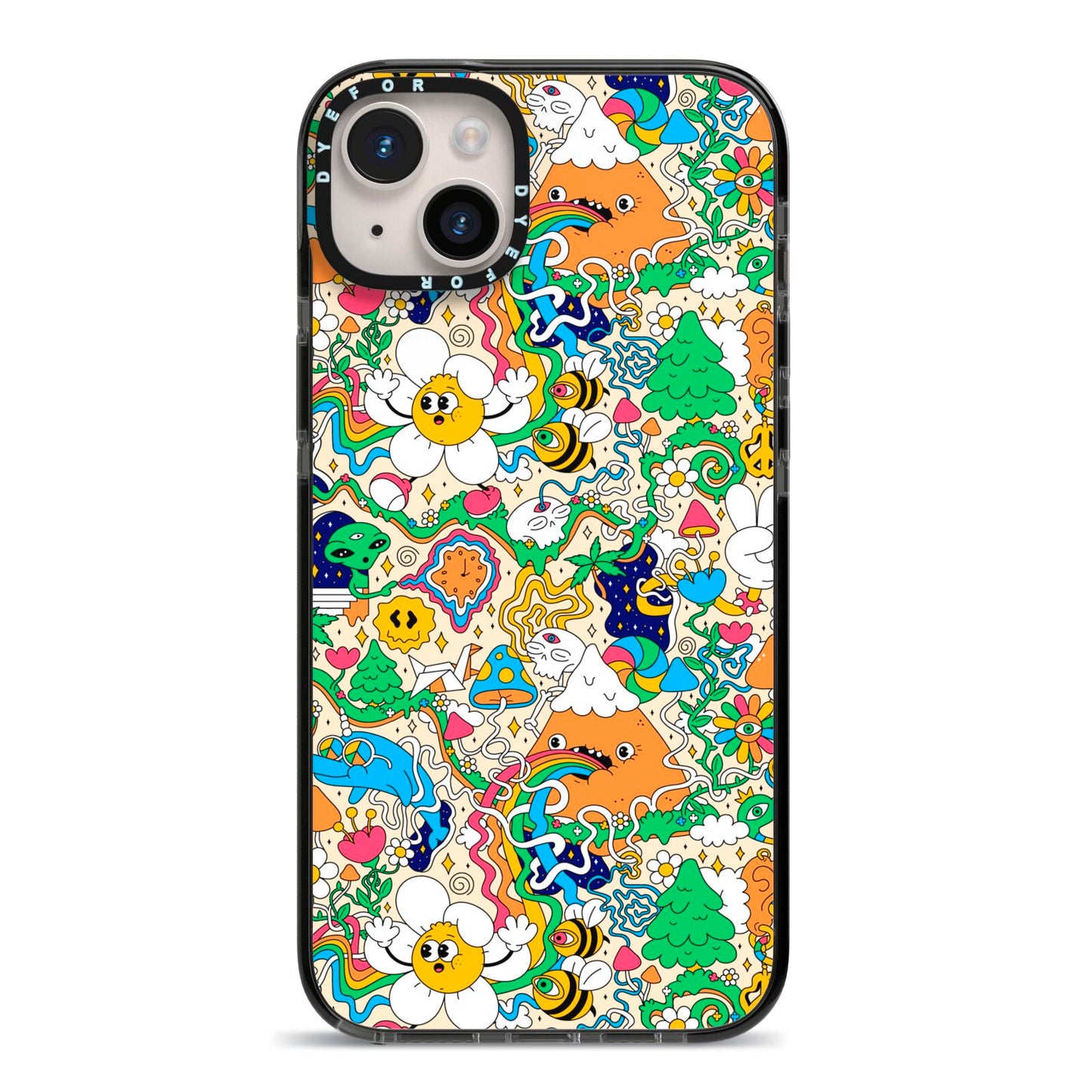 Psychedelic Trippy iPhone 14 Plus Black Impact Case on Silver phone